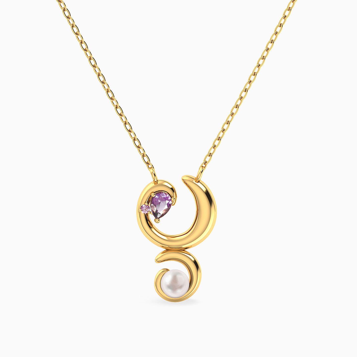 Crescent Pearl & Purple Stone Necklace in 18K Gold Crescent Pearl & Purple Stone Necklace in 18K Gold