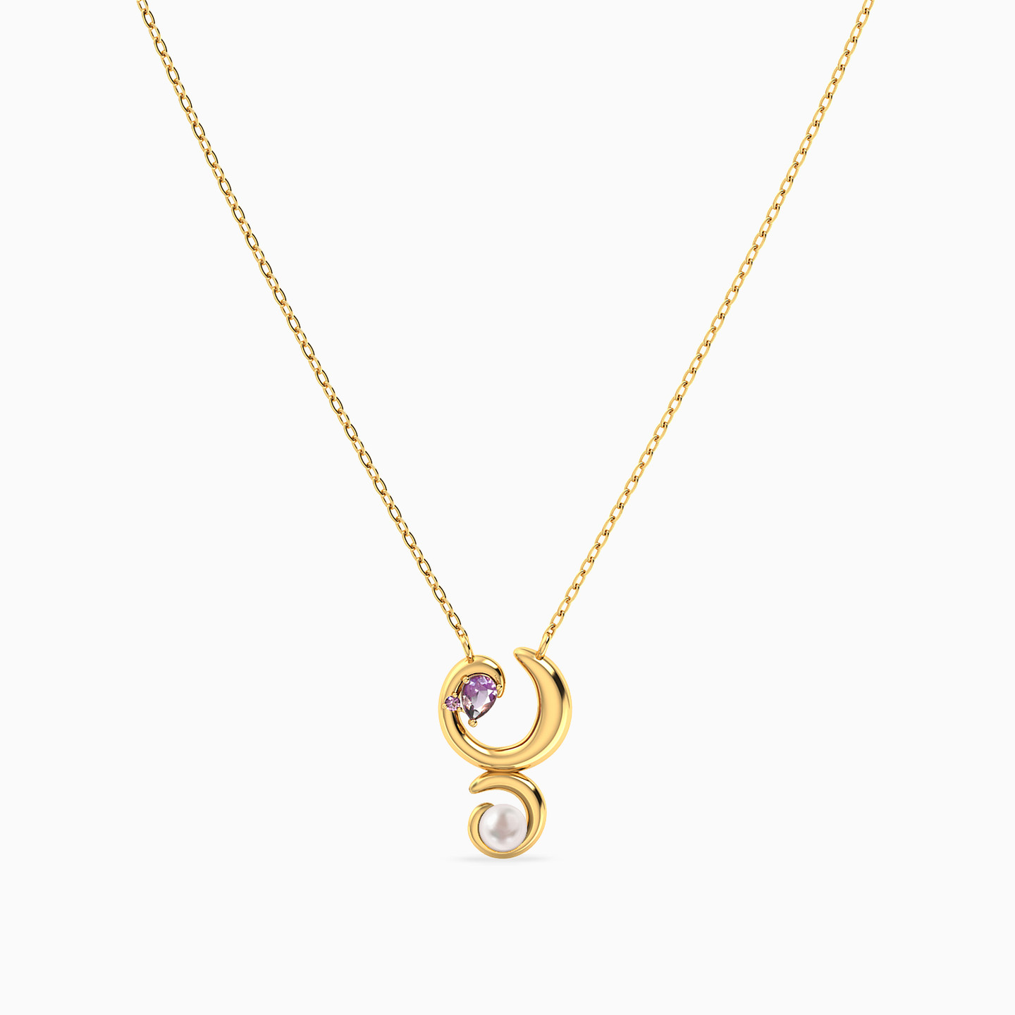 سلسلة شكل هلال ذهب عيار 18 قيراط مزينة باللؤلؤ وحجر بنفسجي - 3 سلسلة شكل هلال ذهب عيار 18 قيراط مزينة باللؤلؤ وحجر بنفسجي - 3