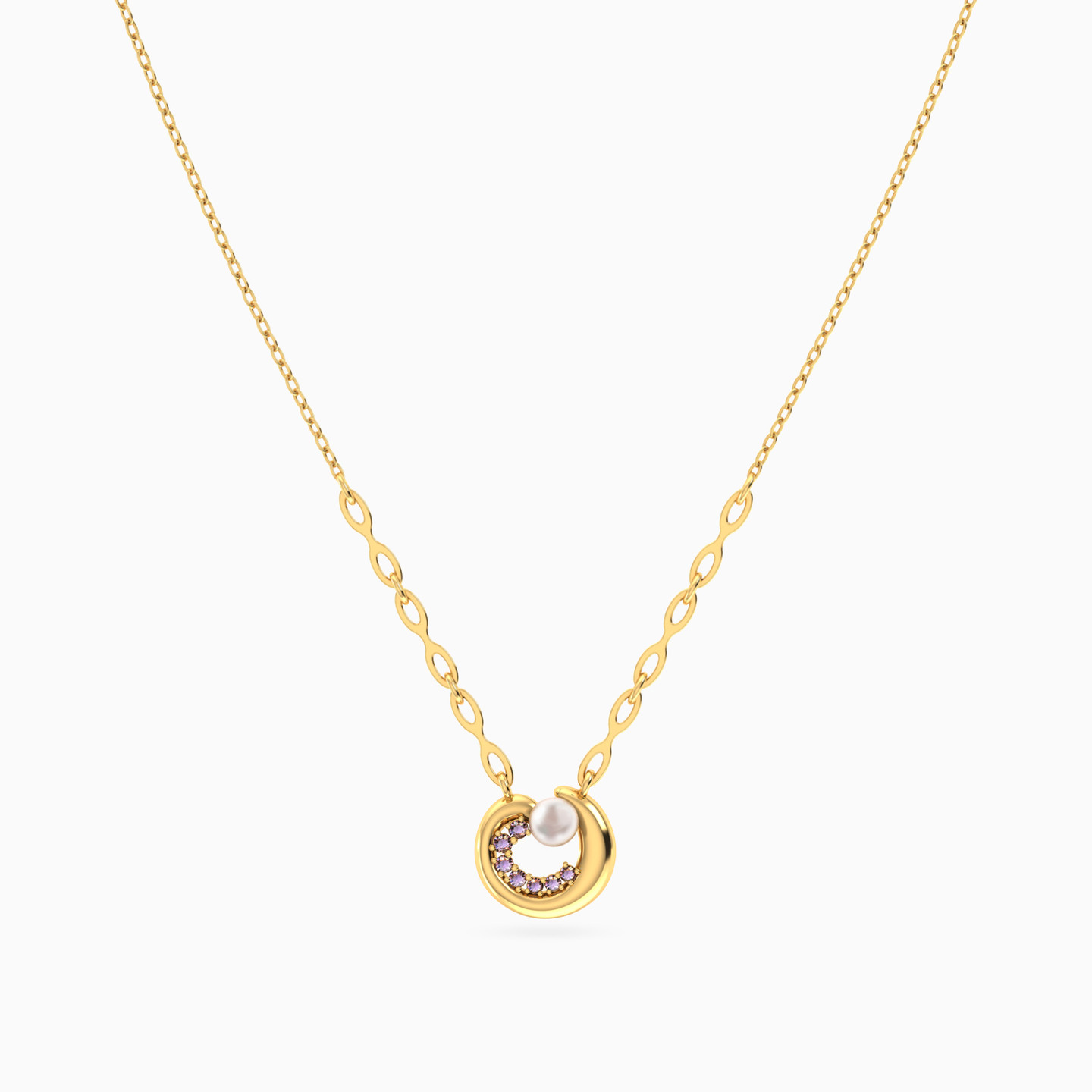 Circle Pearl & Purple Stone Necklace in 18K Gold - 3 Circle Pearl & Purple Stone Necklace in 18K Gold - 3