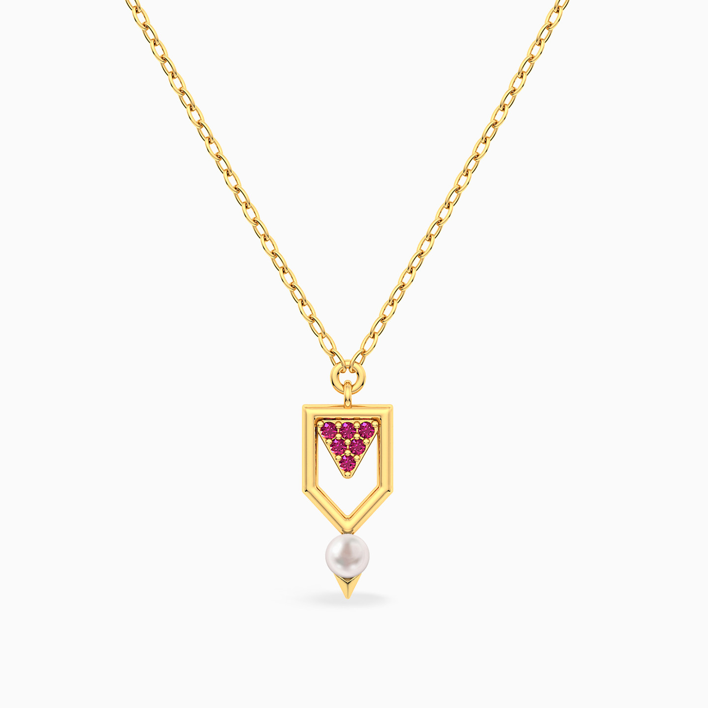 Geometric Pearl & Purple Stone Necklace in 18K Gold Geometric Pearl & Purple Stone Necklace in 18K Gold