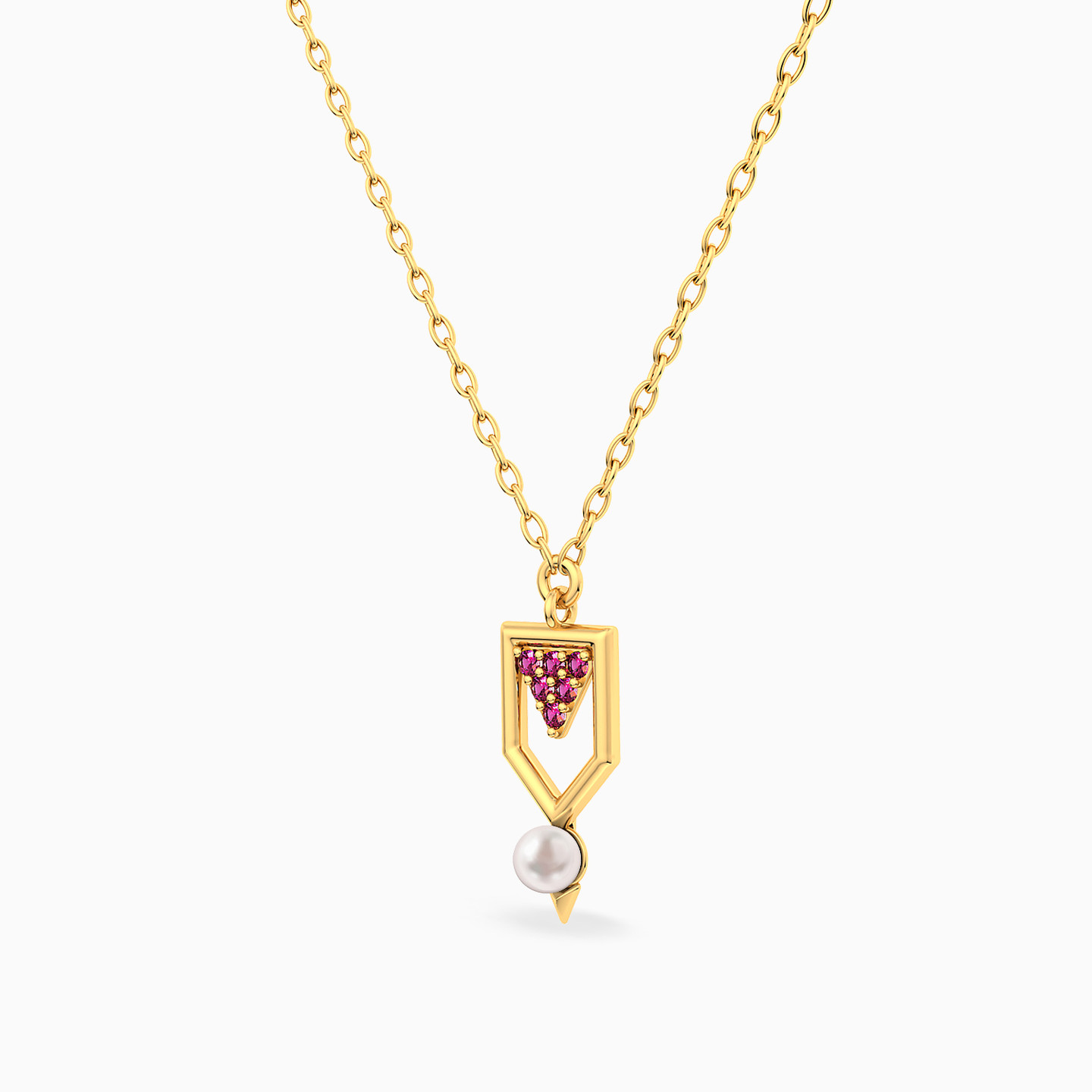 Geometric Pearl & Colored Stones Necklace in 18K Gold - 2 Geometric Pearl & Colored Stones Necklace in 18K Gold - 2