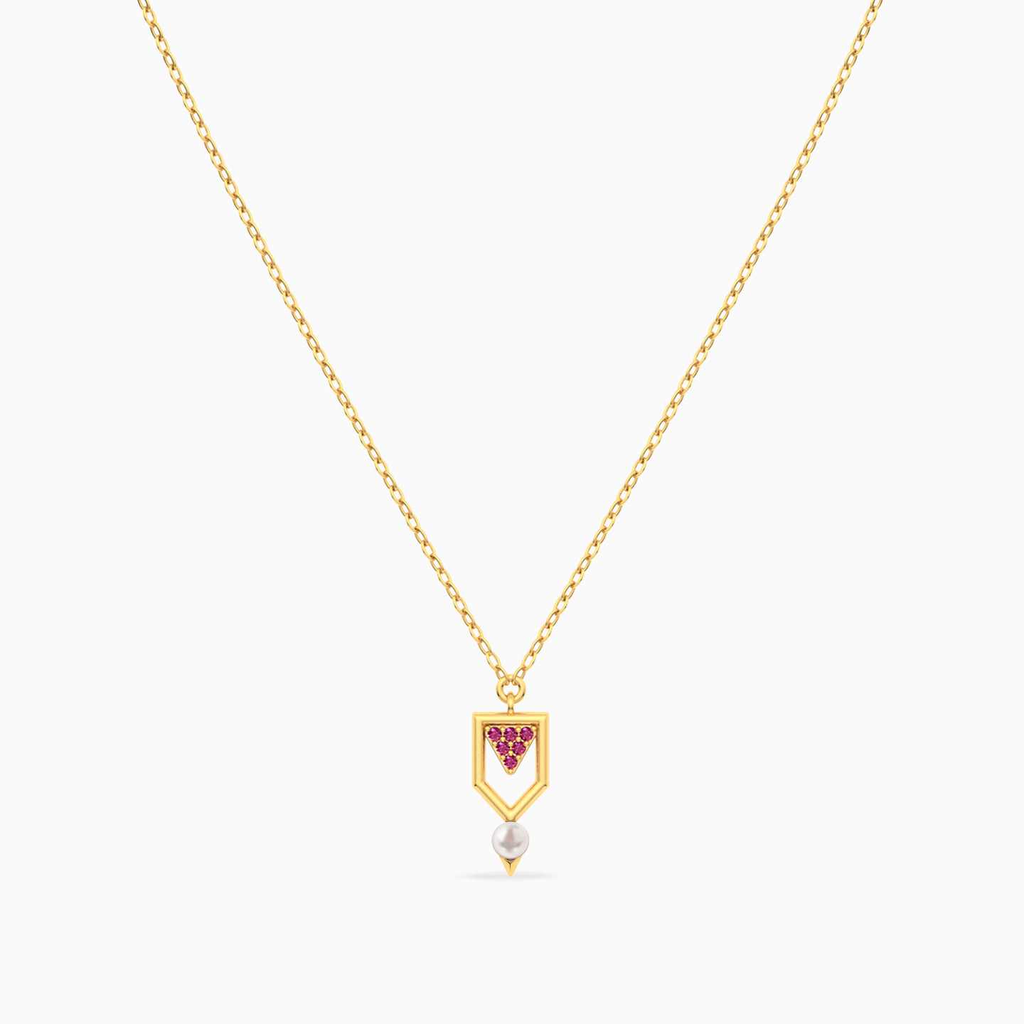 Geometric Pearl & Colored Stones Necklace in 18K Gold - 3 Geometric Pearl & Colored Stones Necklace in 18K Gold - 3