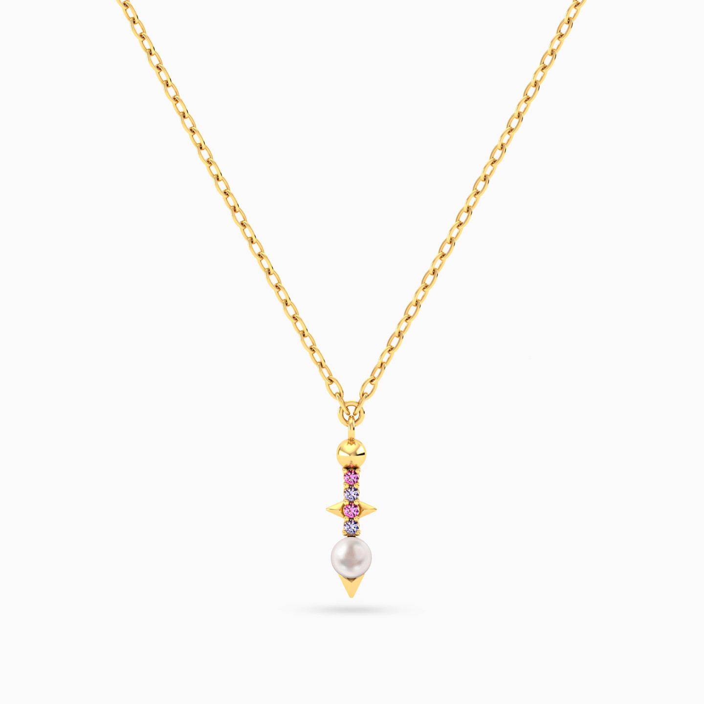 Abstract Pearl & Purple Stone Necklace in 18K Gold Abstract Pearl & Purple Stone Necklace in 18K Gold