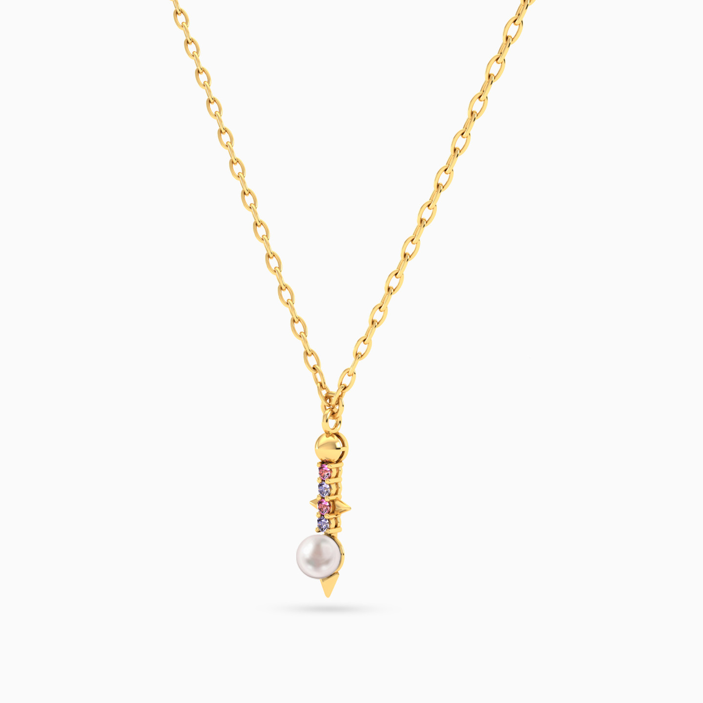 Abstract Pearl & Purple Stone Necklace in 18K Gold - 2 Abstract Pearl & Purple Stone Necklace in 18K Gold - 2