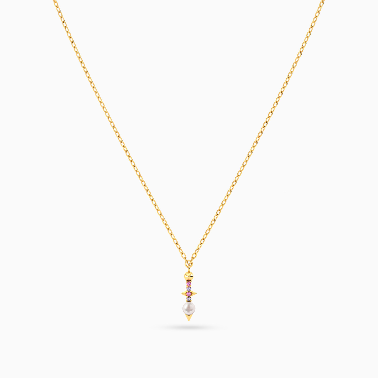 Abstract Pearl & Purple Stone Necklace in 18K Gold - 3 Abstract Pearl & Purple Stone Necklace in 18K Gold - 3