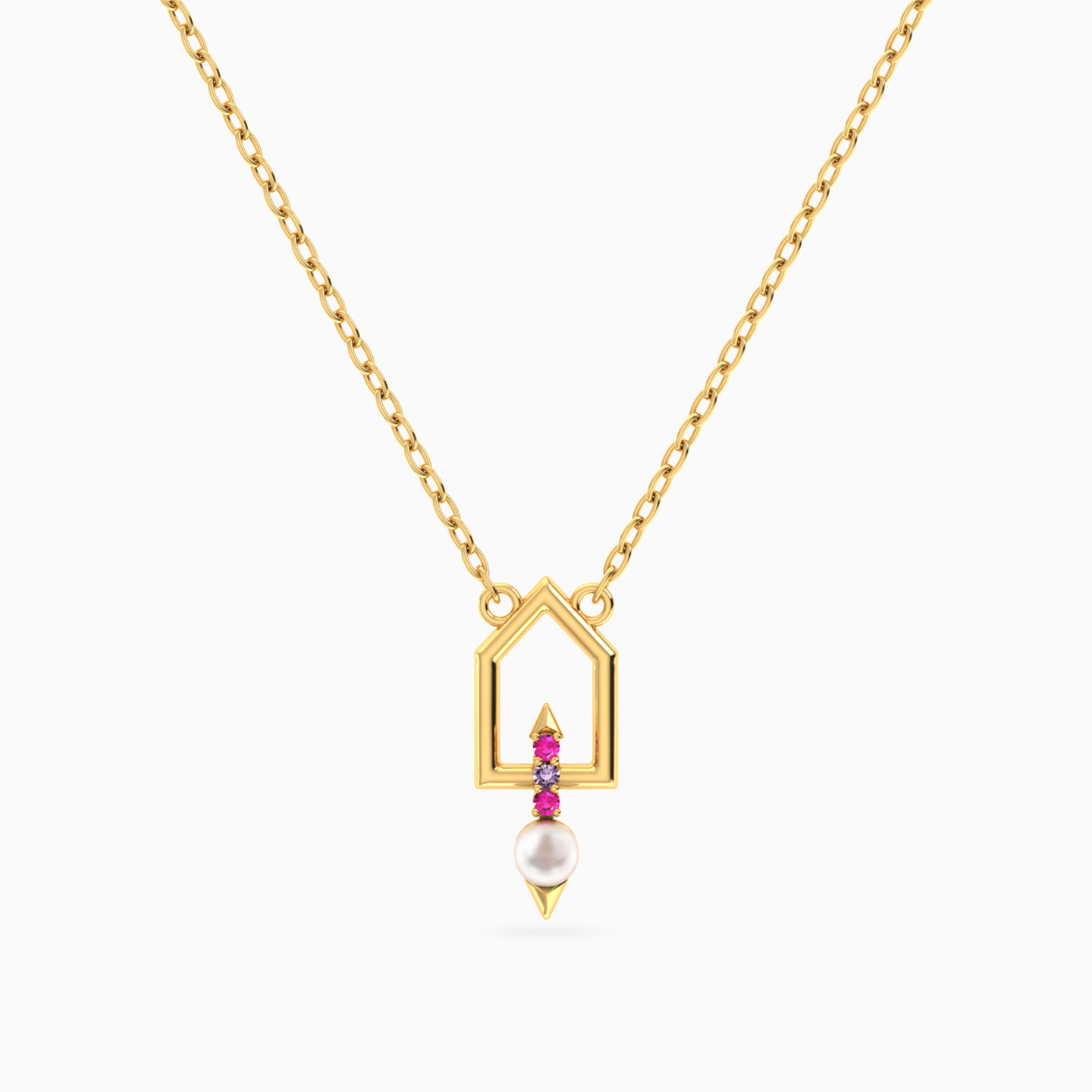 Geometric Pearl & Purple Stone Necklace in 18K Gold Geometric Pearl & Purple Stone Necklace in 18K Gold