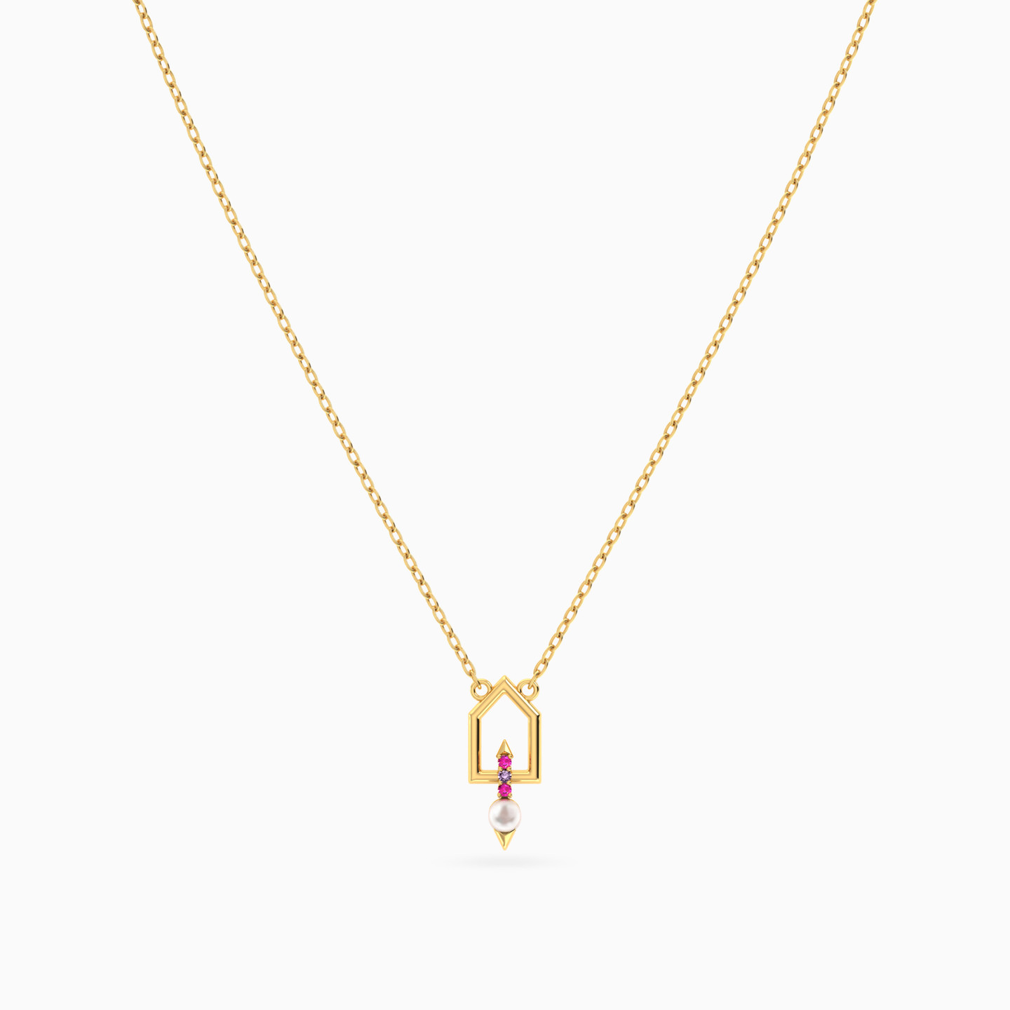 Geometric Pearl & Purple Stone Necklace in 18K Gold - 3 Geometric Pearl & Purple Stone Necklace in 18K Gold - 3