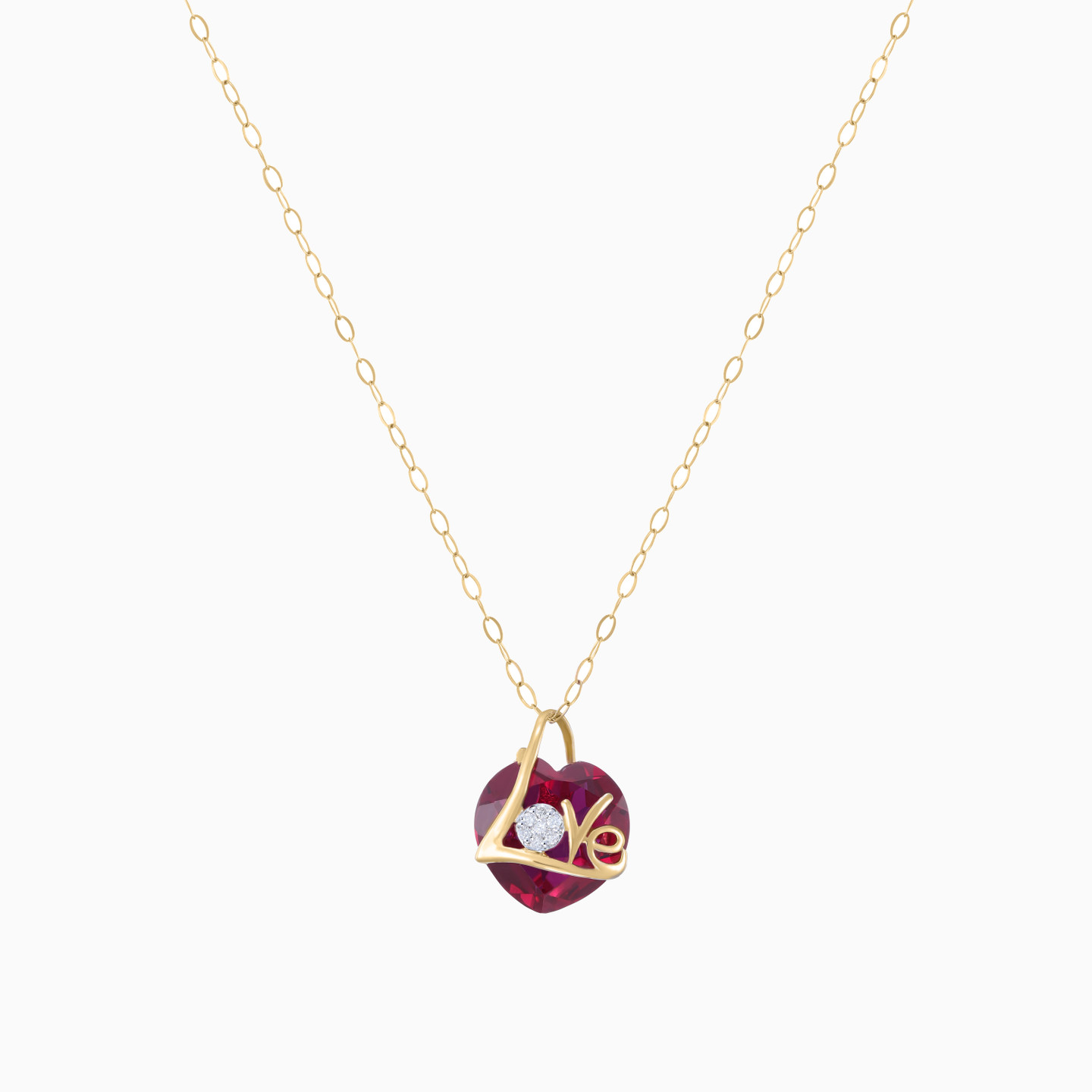 Love Word Shape Diamonds & Colored Stones Pendant with 18K Gold Chain - 3 Love Word Shape Diamonds & Colored Stones Pendant with 18K Gold Chain - 3