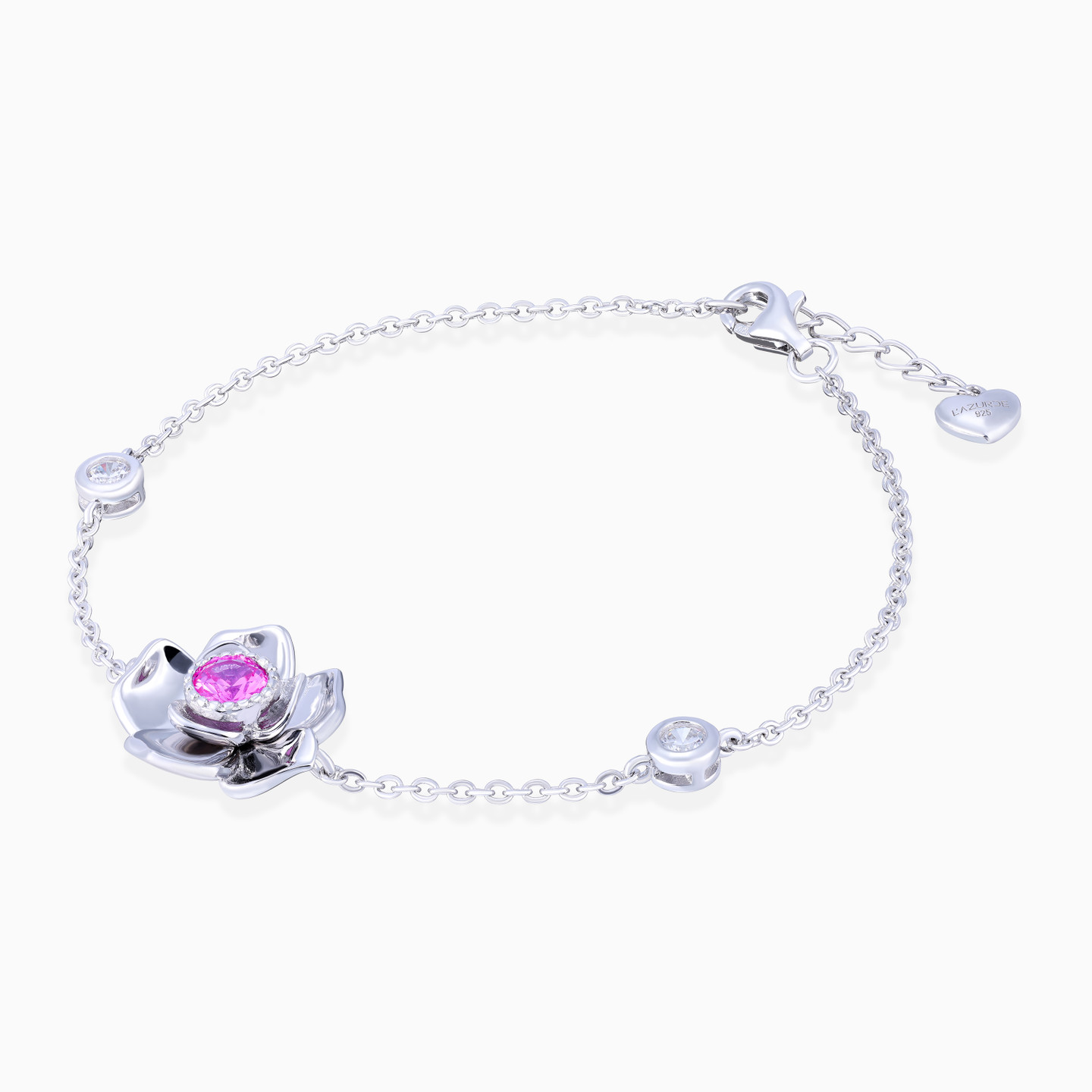 Flower Purple Stone Chain Bracelet In Sterling Silver - 2 Flower Purple Stone Chain Bracelet In Sterling Silver - 2