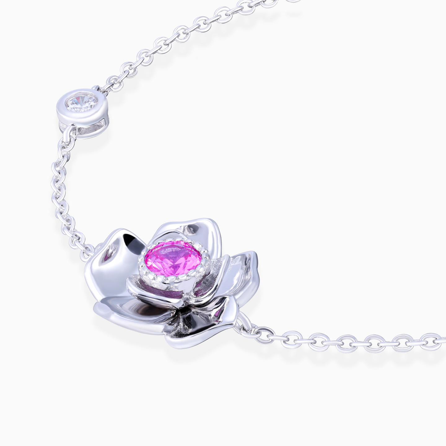 Flower Purple Stone Chain Bracelet In Sterling Silver - 3 Flower Purple Stone Chain Bracelet In Sterling Silver - 3