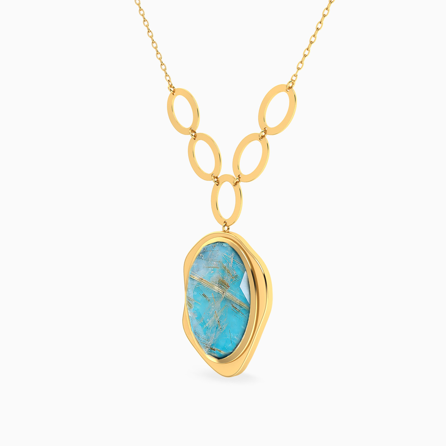 Circular Colored Stone Necklace In 18K Gold - 2 Circular Colored Stone Necklace In 18K Gold - 2