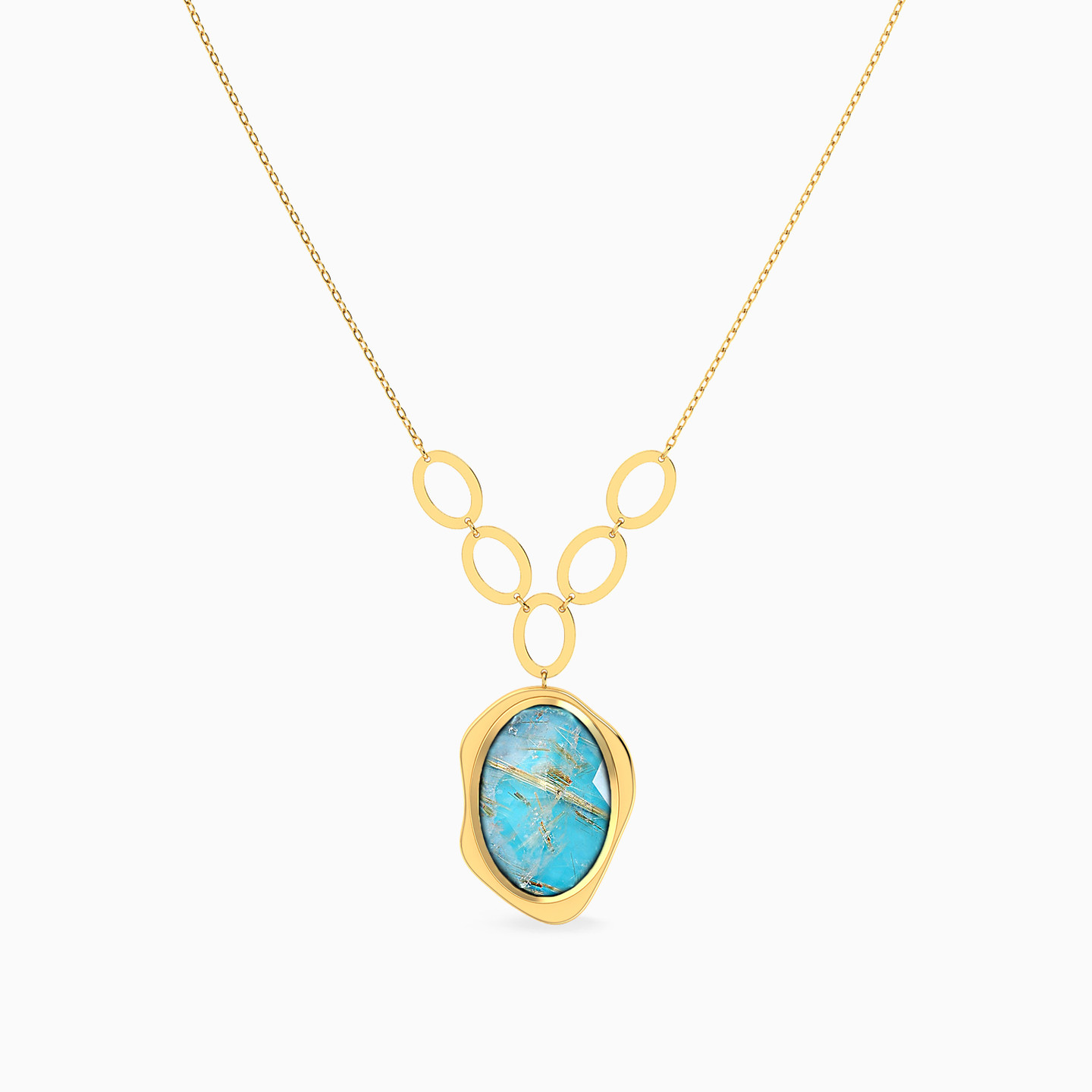 Circular Colored Stone Necklace In 18K Gold - 3 Circular Colored Stone Necklace In 18K Gold - 3