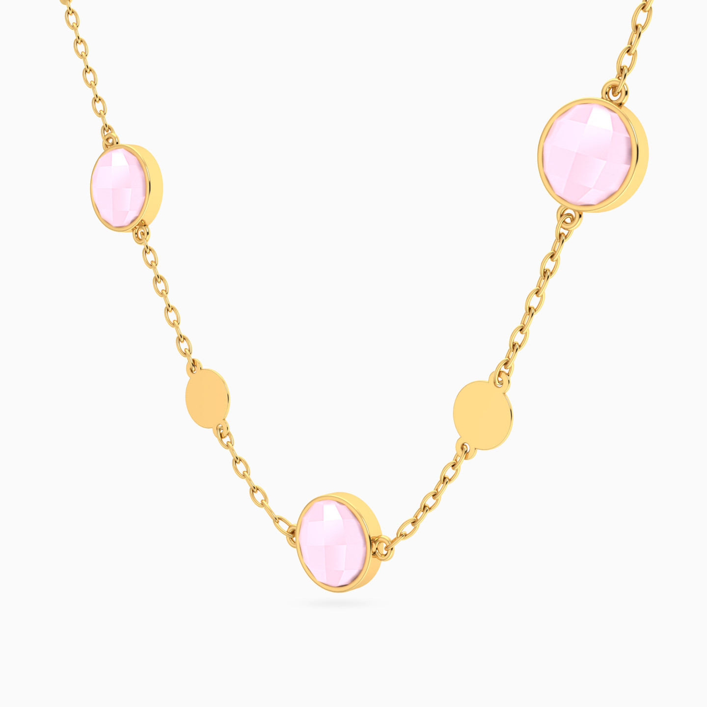 Circles Colored Stone Necklace In 18K Gold - 2 Circles Colored Stone Necklace In 18K Gold - 2