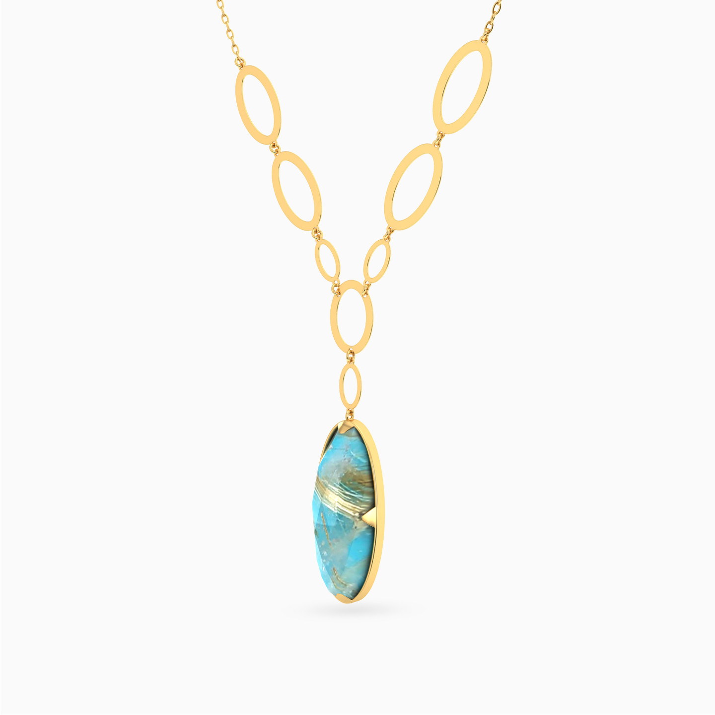 Oval Colored Stone Necklace In 18K Gold - 2 Oval Colored Stone Necklace In 18K Gold - 2