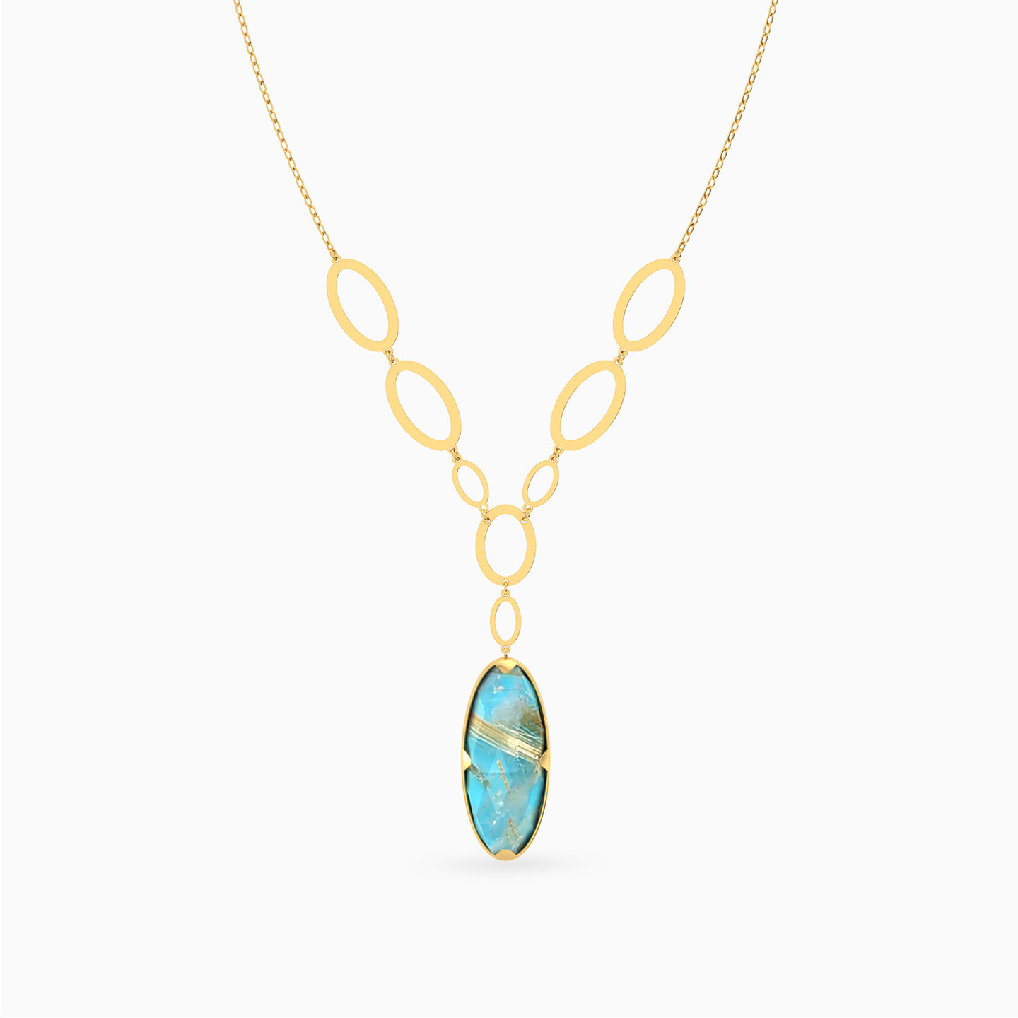 Oval Colored Stone Necklace In 18K Gold - 3 Oval Colored Stone Necklace In 18K Gold - 3