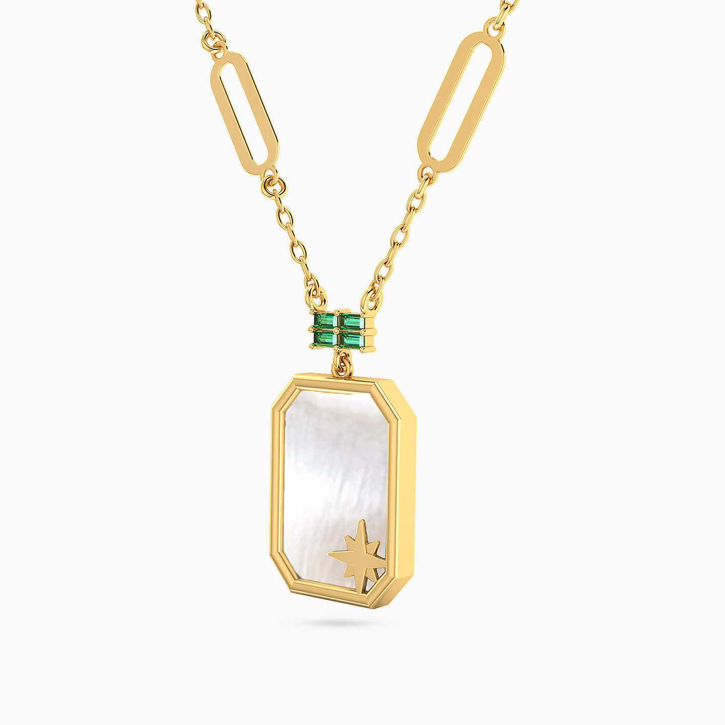Square Colored Stone Necklace In 18K Gold - 2 Square Colored Stone Necklace In 18K Gold - 2