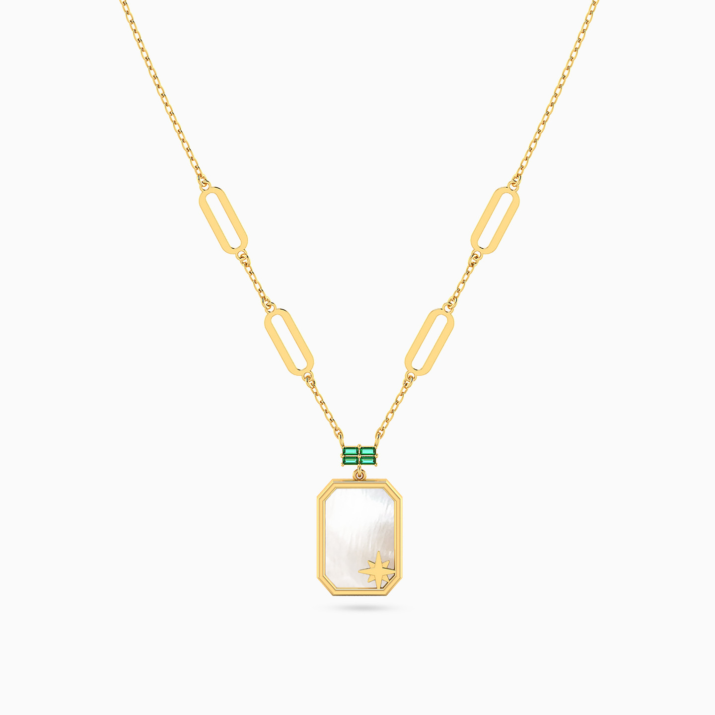Square Colored Stone Necklace In 18K Gold - 3 Square Colored Stone Necklace In 18K Gold - 3