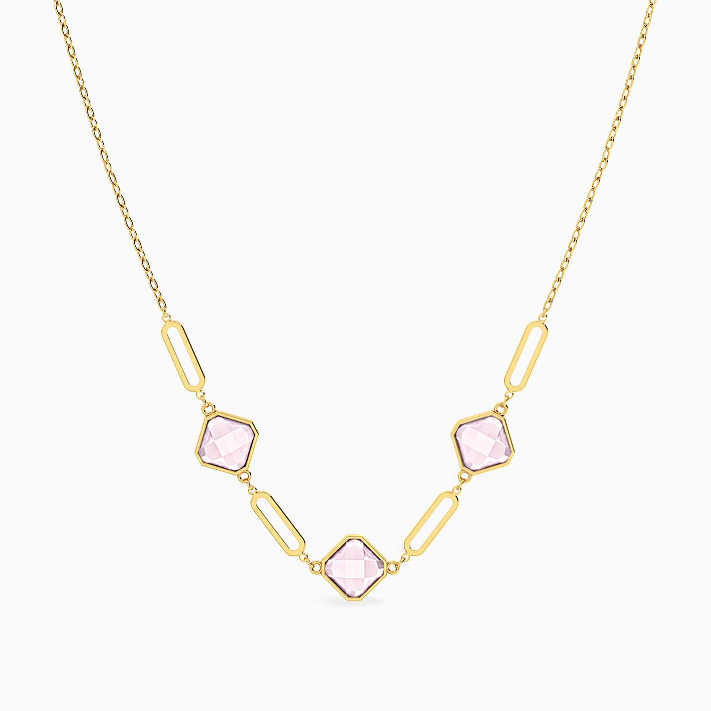 Tilted Squares Colored Stone Necklace In 18K Gold - 3 Tilted Squares Colored Stone Necklace In 18K Gold - 3