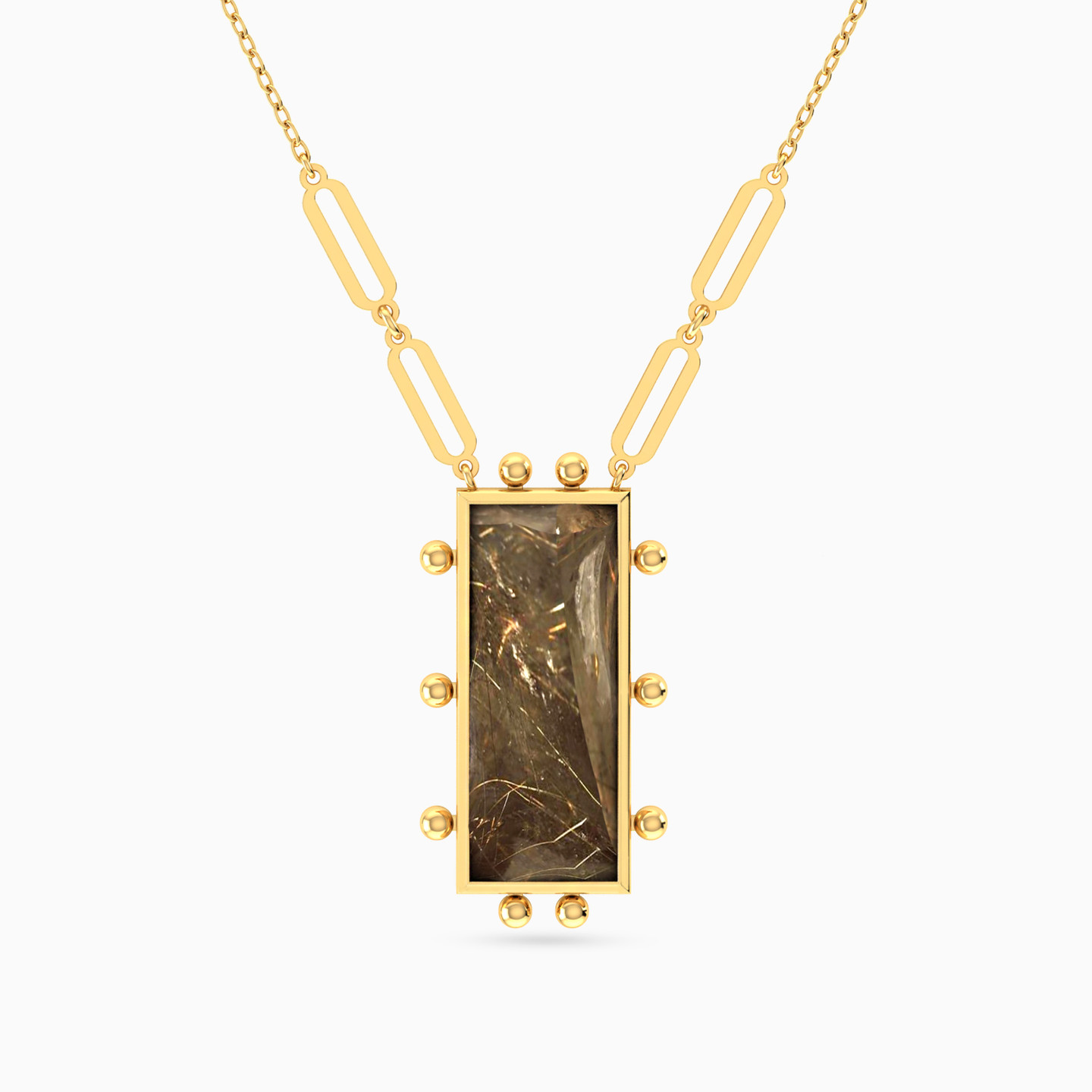 Rectangular Colored Stone Necklace In 18K Gold Rectangular Colored Stone Necklace In 18K Gold