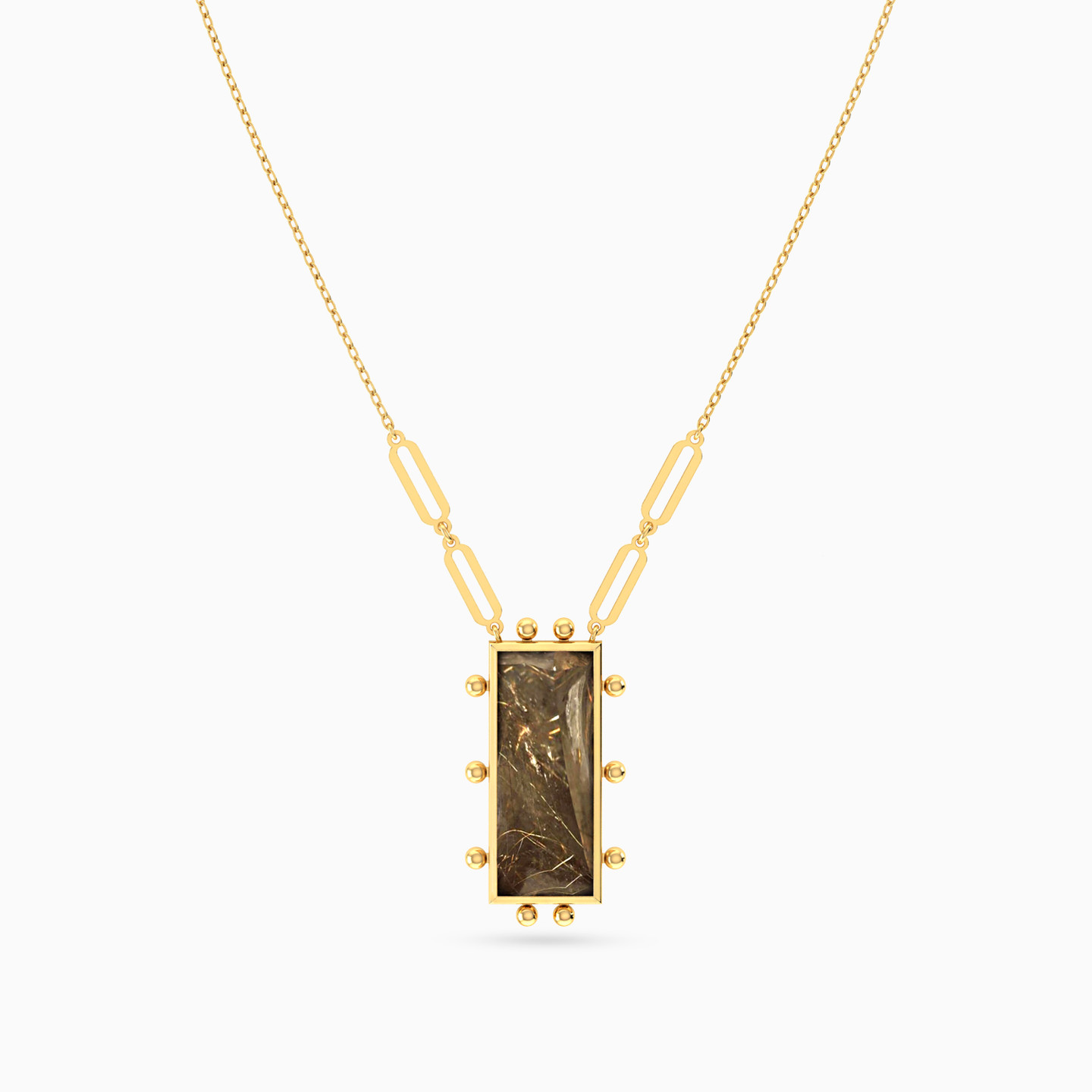 Rectangular Colored Stone Necklace In 18K Gold - 3 Rectangular Colored Stone Necklace In 18K Gold - 3