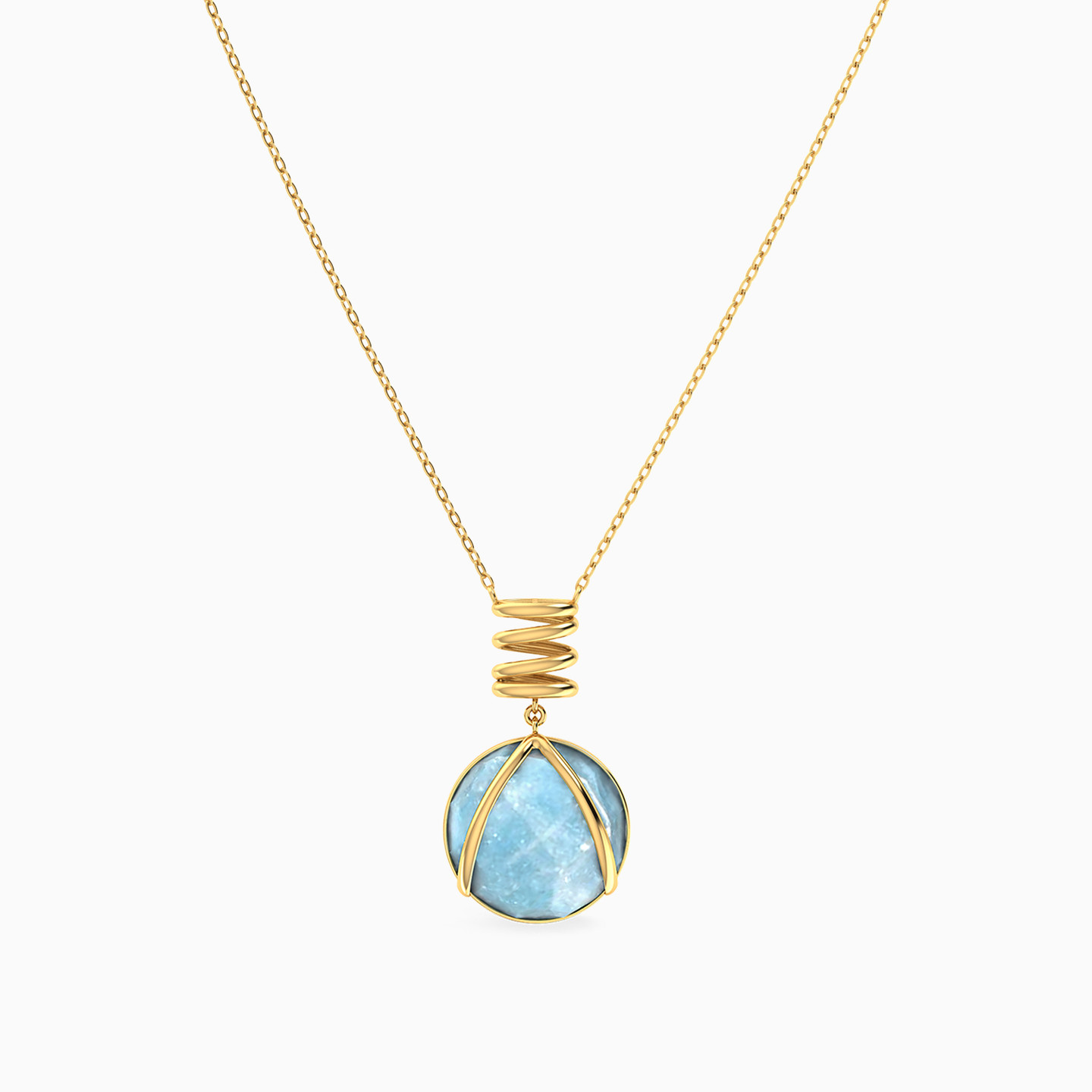 Circular Colored Stone Necklace In 18K Gold - 3 Circular Colored Stone Necklace In 18K Gold - 3