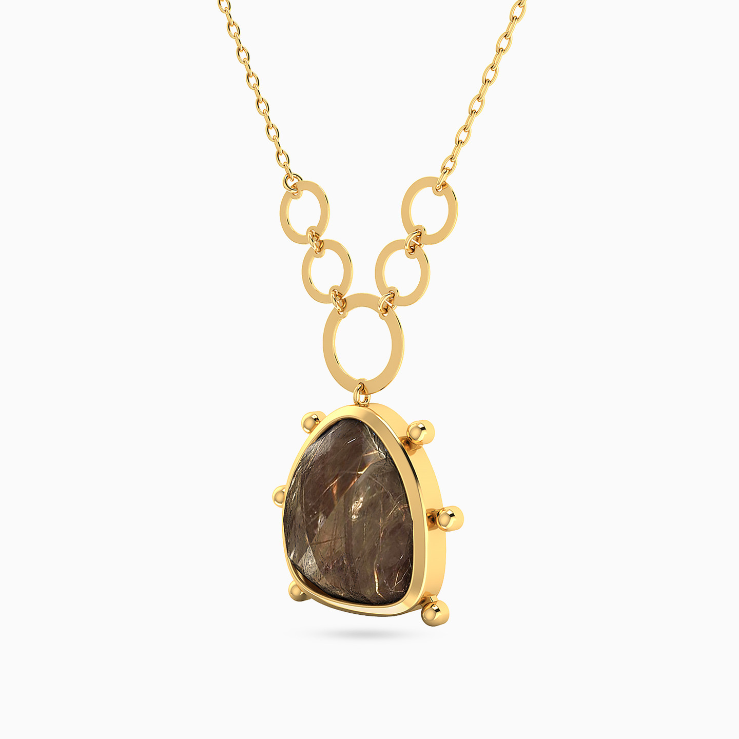 Circular Colored Stone Necklace In 18K Gold - 2 Circular Colored Stone Necklace In 18K Gold - 2