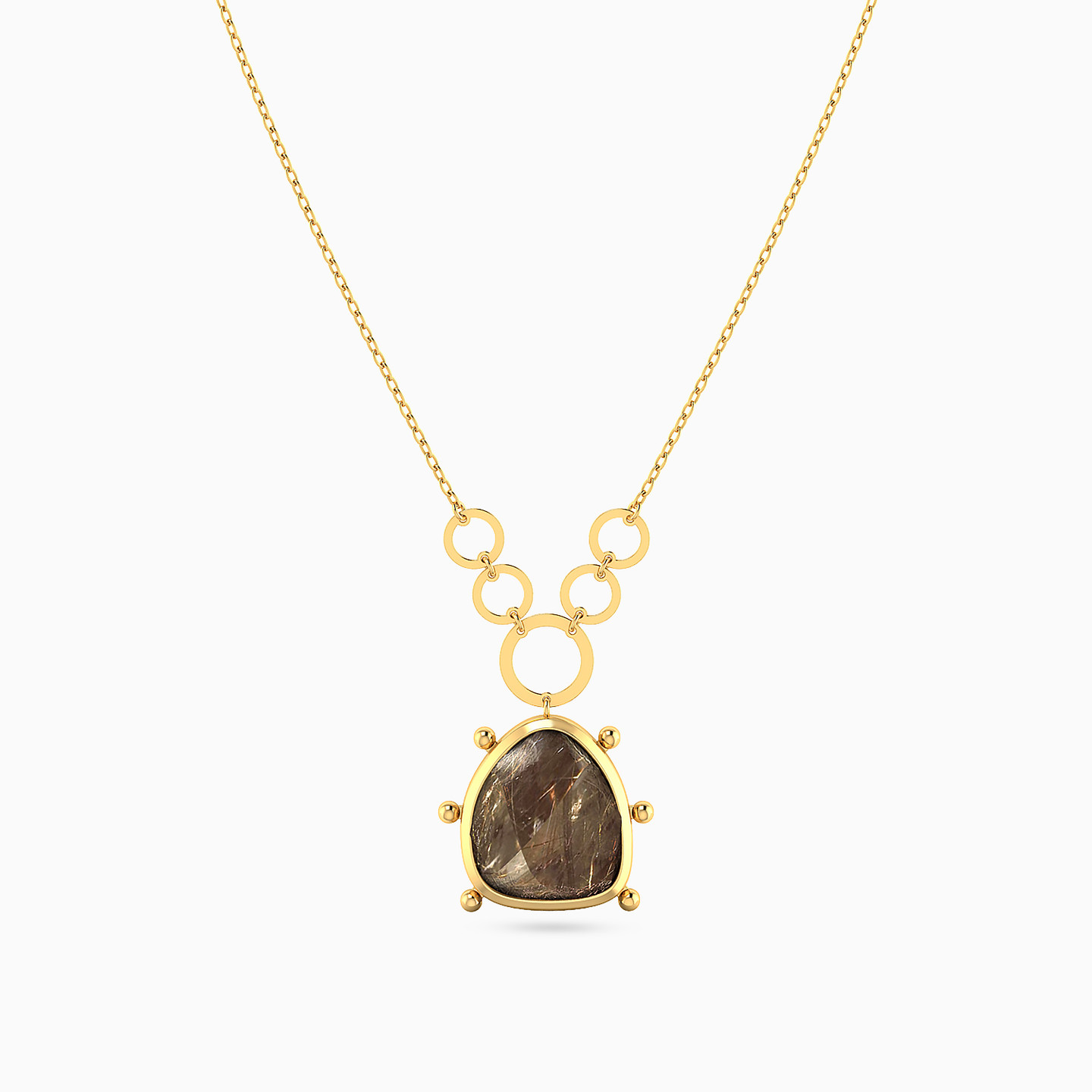 Circular Colored Stone Necklace In 18K Gold - 3 Circular Colored Stone Necklace In 18K Gold - 3