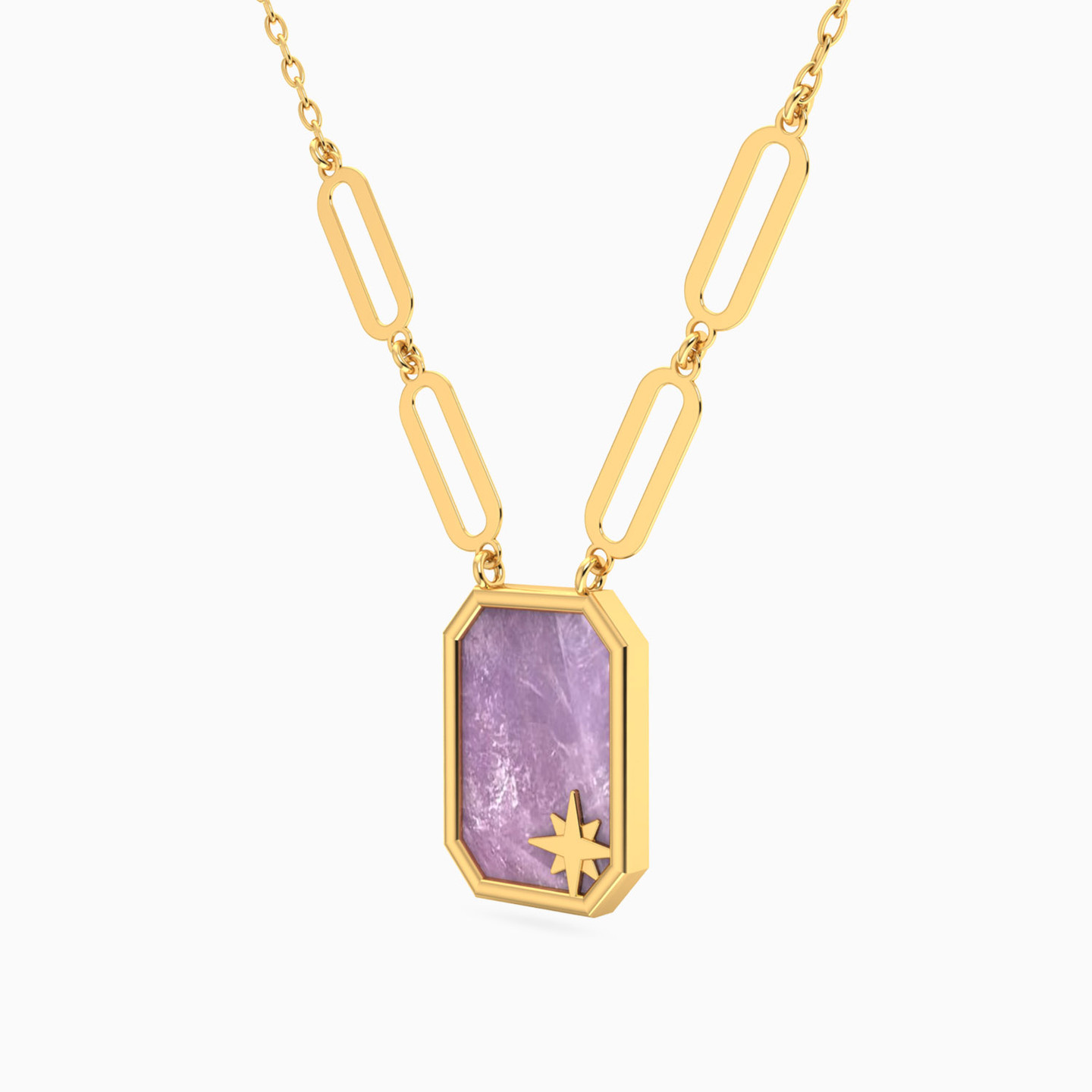 Square Colored Stone Necklace In 18K Gold - 2 Square Colored Stone Necklace In 18K Gold - 2