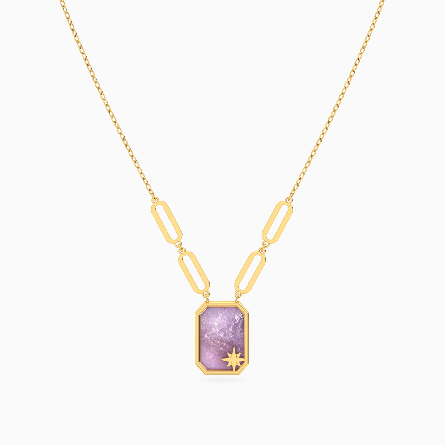 Square Colored Stone Necklace In 18K Gold - 3 Square Colored Stone Necklace In 18K Gold - 3