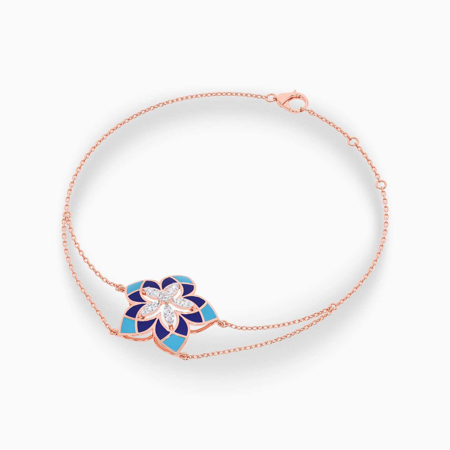 Flower Diamond & Enamel Coating Chain Bracelet In 18K Gold - 3 Flower Diamond & Enamel Coating Chain Bracelet In 18K Gold - 3