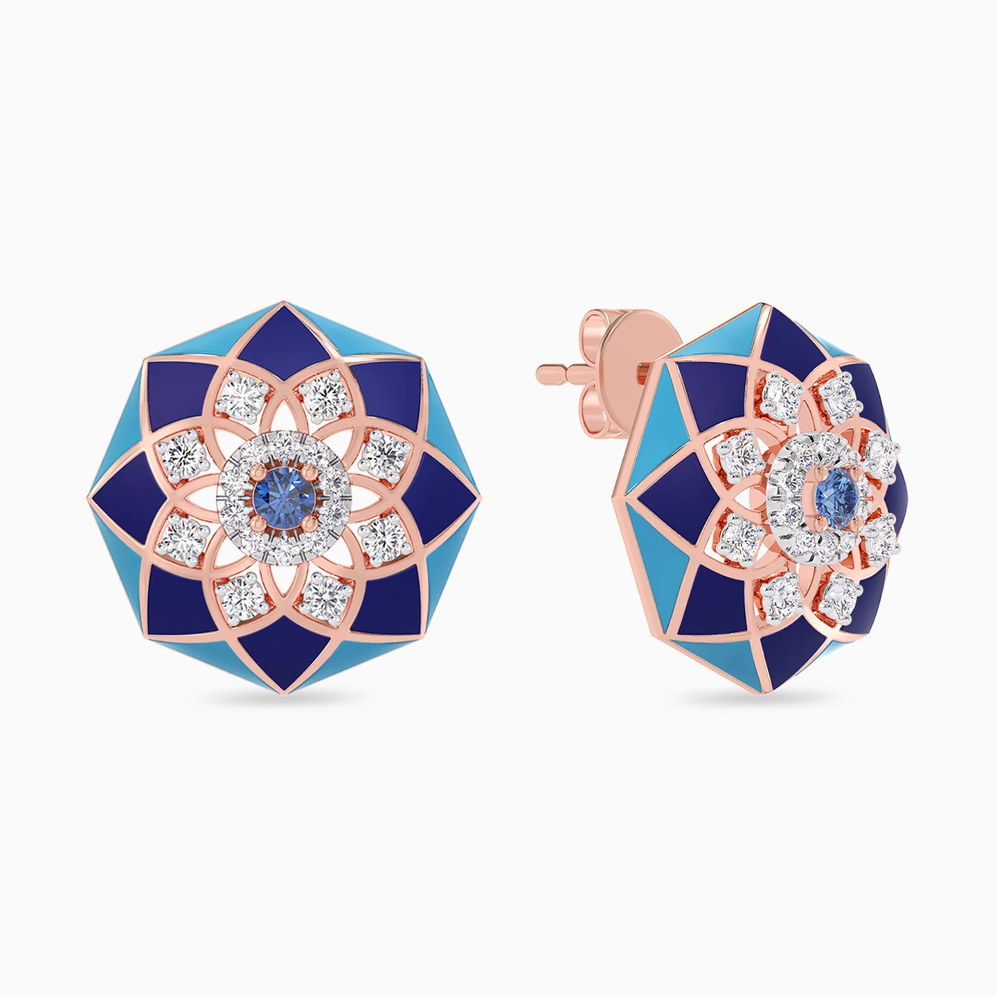 Octagon Diamond & Blue Stone Stud Earrings in 18K Gold Octagon Diamond & Blue Stone Stud Earrings in 18K Gold
