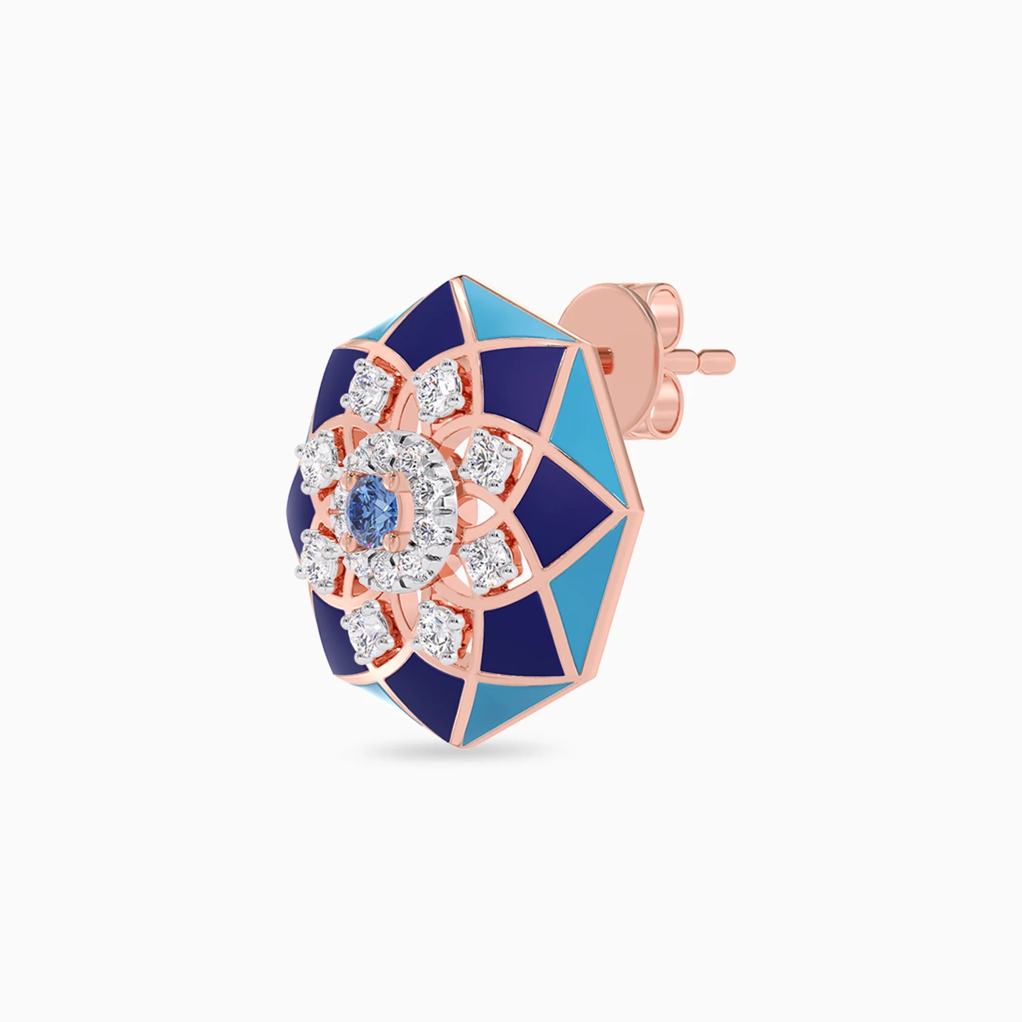 Octagon Diamond & Blue Stone Stud Earrings in 18K Gold - 3 Octagon Diamond & Blue Stone Stud Earrings in 18K Gold - 3