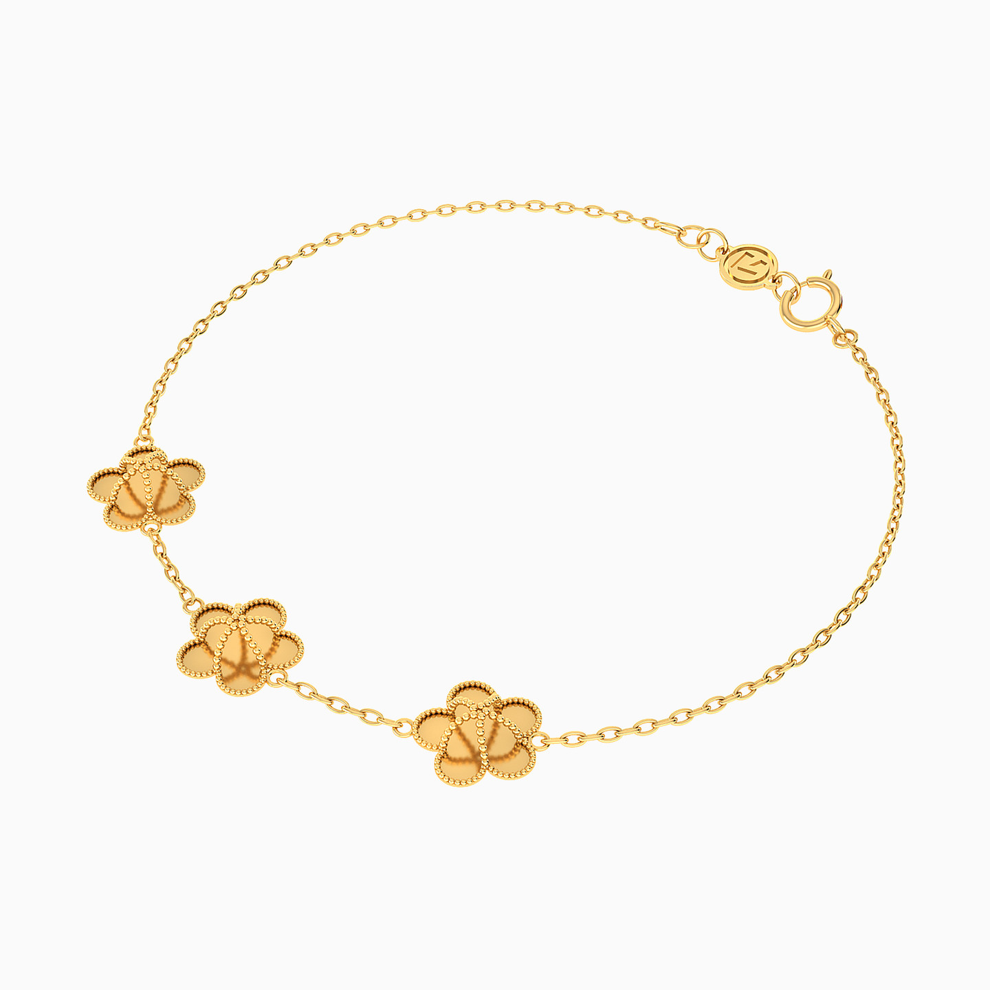 Flowers Chain Bracelet In 18K Gold - 3 Flowers Chain Bracelet In 18K Gold - 3
