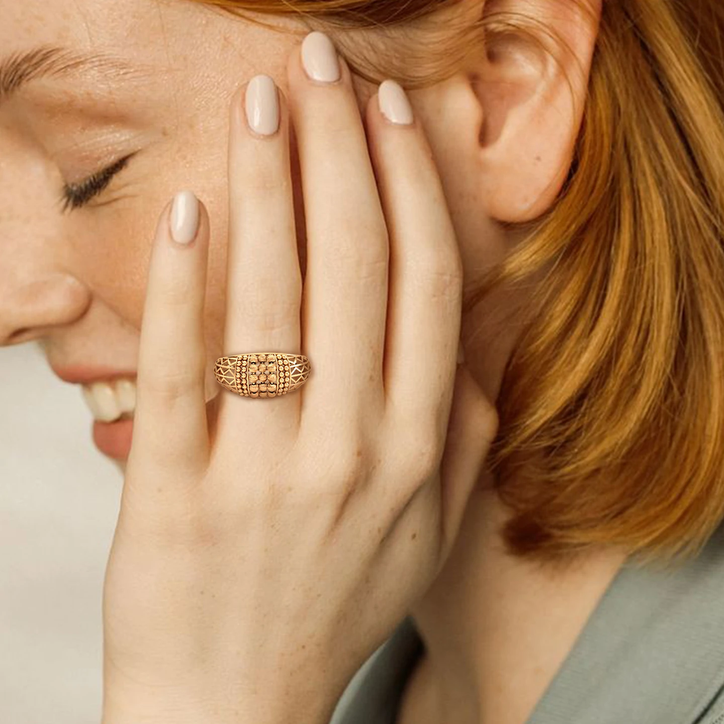 Honeycomb Beads Ring In 21K Gold - 2 Honeycomb Beads Ring In 21K Gold - 2