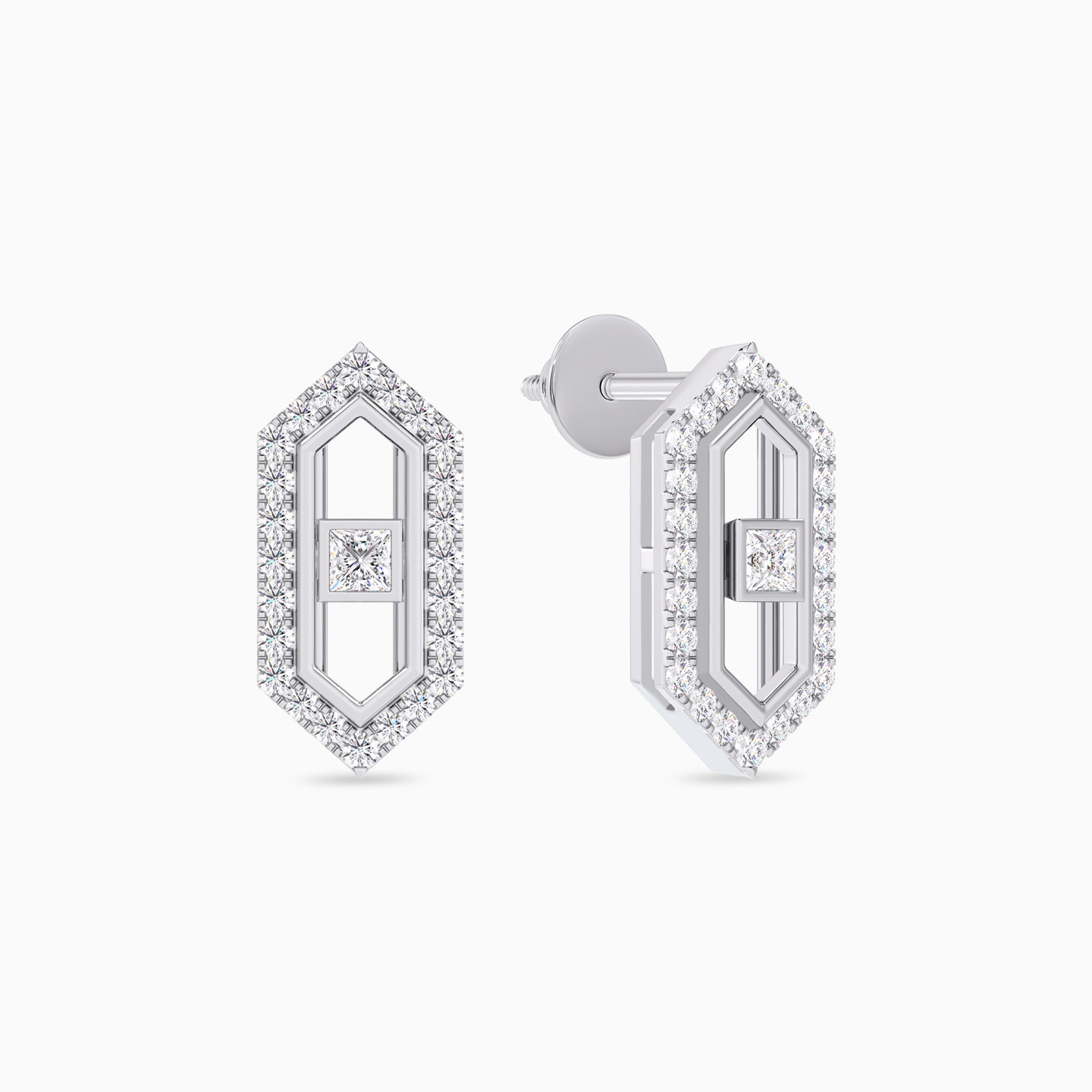 Hexagon Diamond Earrings in 18K Gold - 2 Hexagon Diamond Earrings in 18K Gold - 2