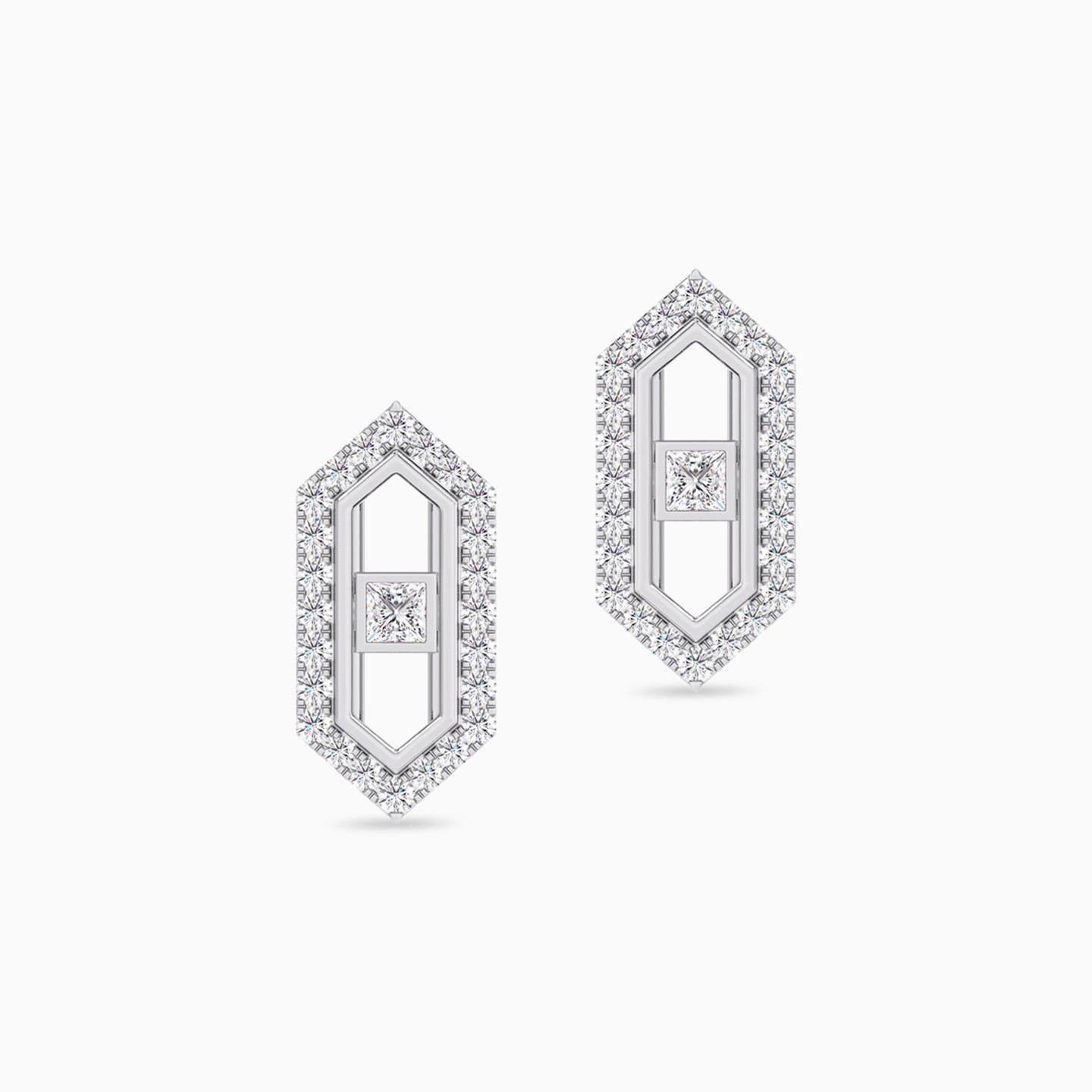 Hexagon Diamond Earrings in 18K Gold - 4 Hexagon Diamond Earrings in 18K Gold - 4