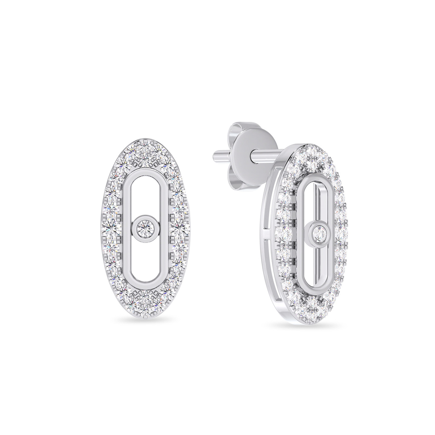 Oval Diamond Earrings in 18K Gold - 2 Oval Diamond Earrings in 18K Gold - 2