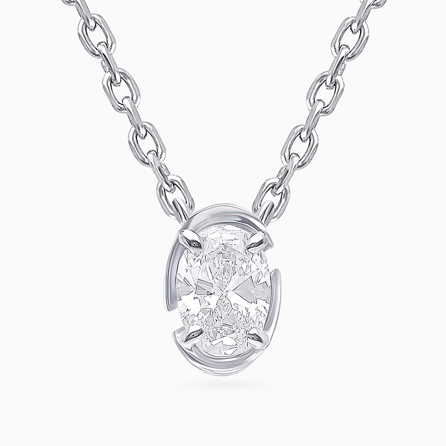 Bezel Setting Oval Lab Grown Diamond Sterling Silver Necklace Bezel Setting Oval Lab Grown Diamond Sterling Silver Necklace