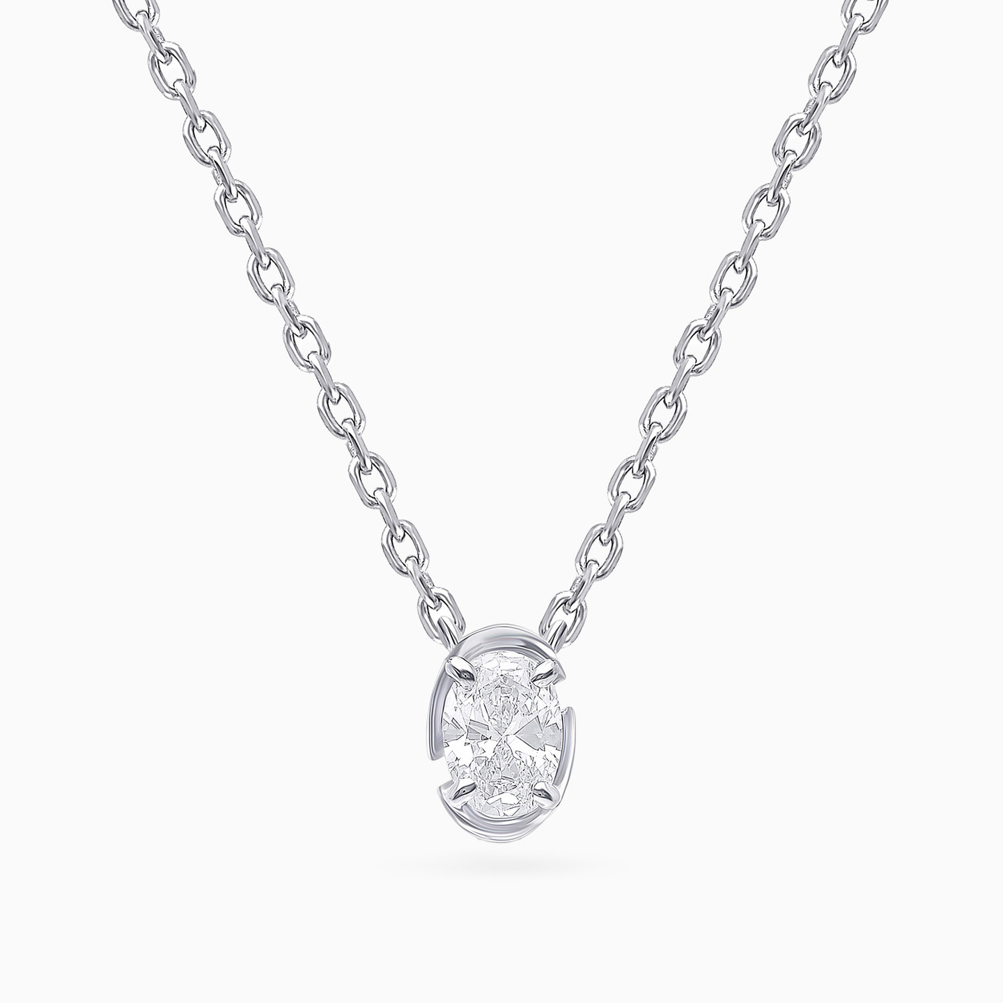 Bezel Setting Oval Lab Grown Diamond Sterling Silver Necklace - 3 Bezel Setting Oval Lab Grown Diamond Sterling Silver Necklace - 3
