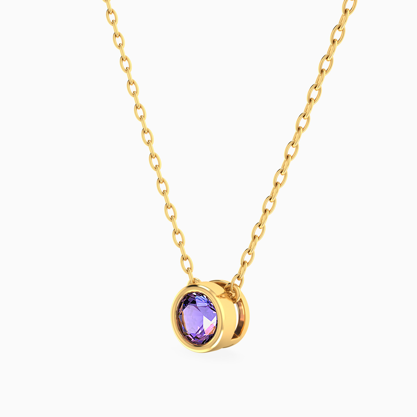 Circle Purple Stone Necklace In 18K Gold - 3 Circle Purple Stone Necklace In 18K Gold - 3