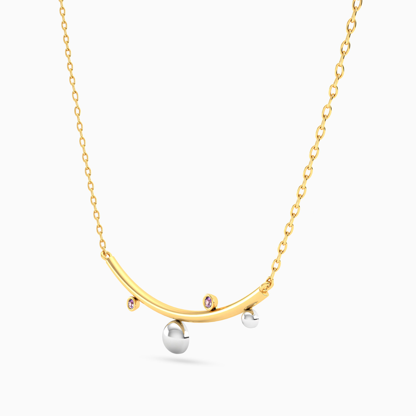 Arc & Beads Colored Stones Necklace In 18K Gold - 2 Arc & Beads Colored Stones Necklace In 18K Gold - 2
