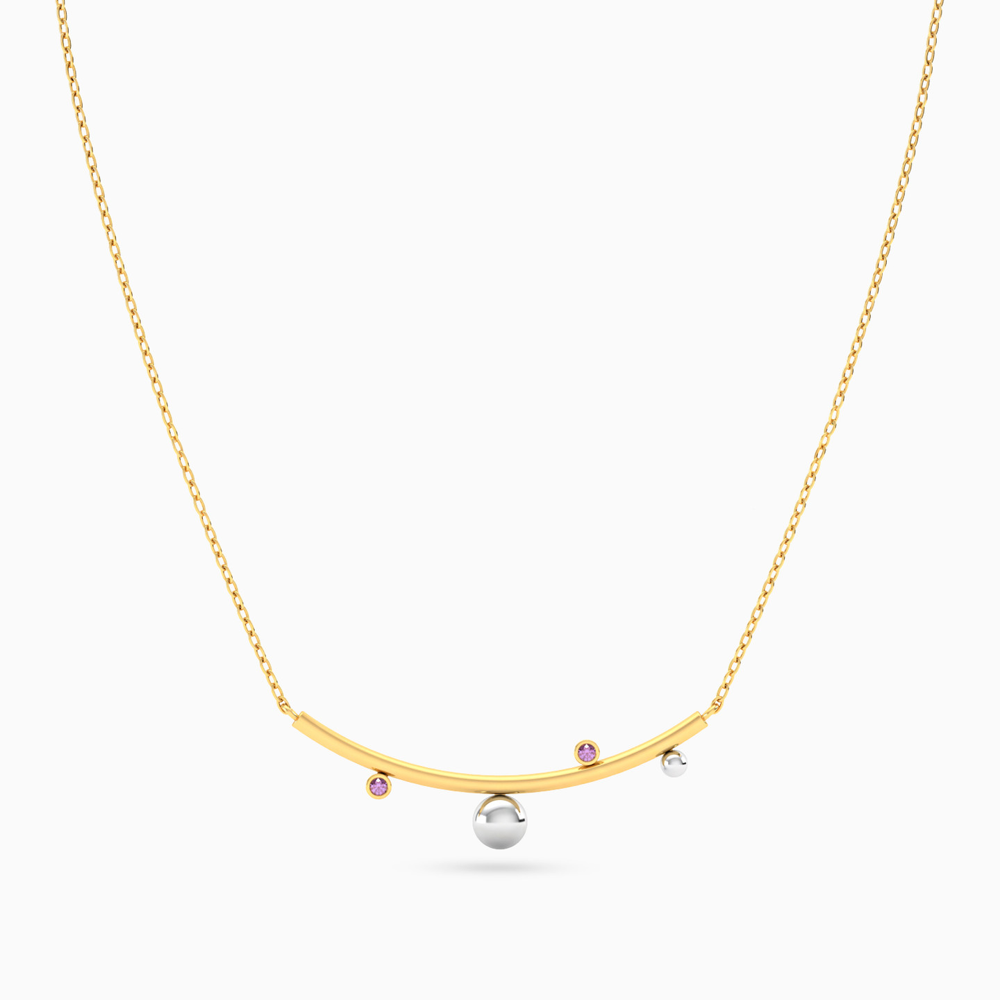 Arc & Beads Colored Stones Necklace In 18K Gold - 3 Arc & Beads Colored Stones Necklace In 18K Gold - 3
