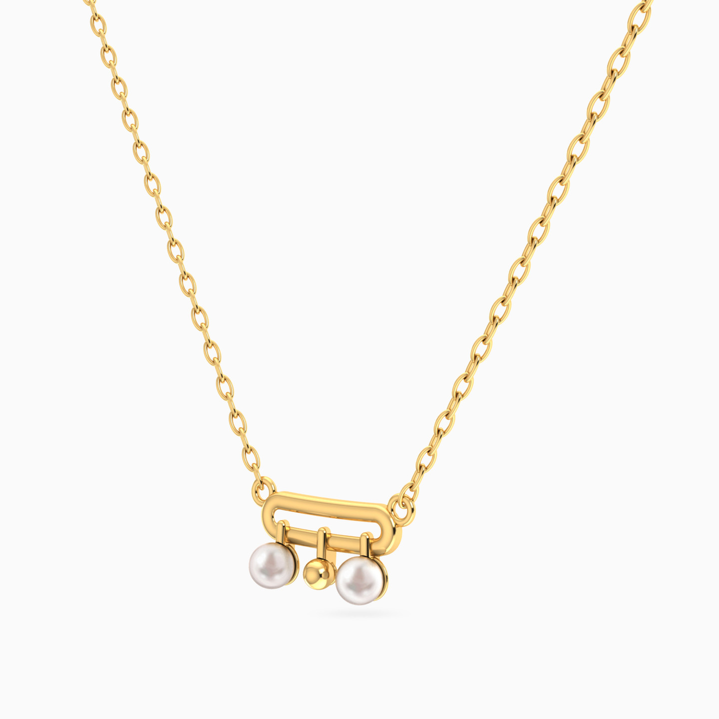 Open Oval Motif Pearl Necklace In 18K Gold - 2 Open Oval Motif Pearl Necklace In 18K Gold - 2