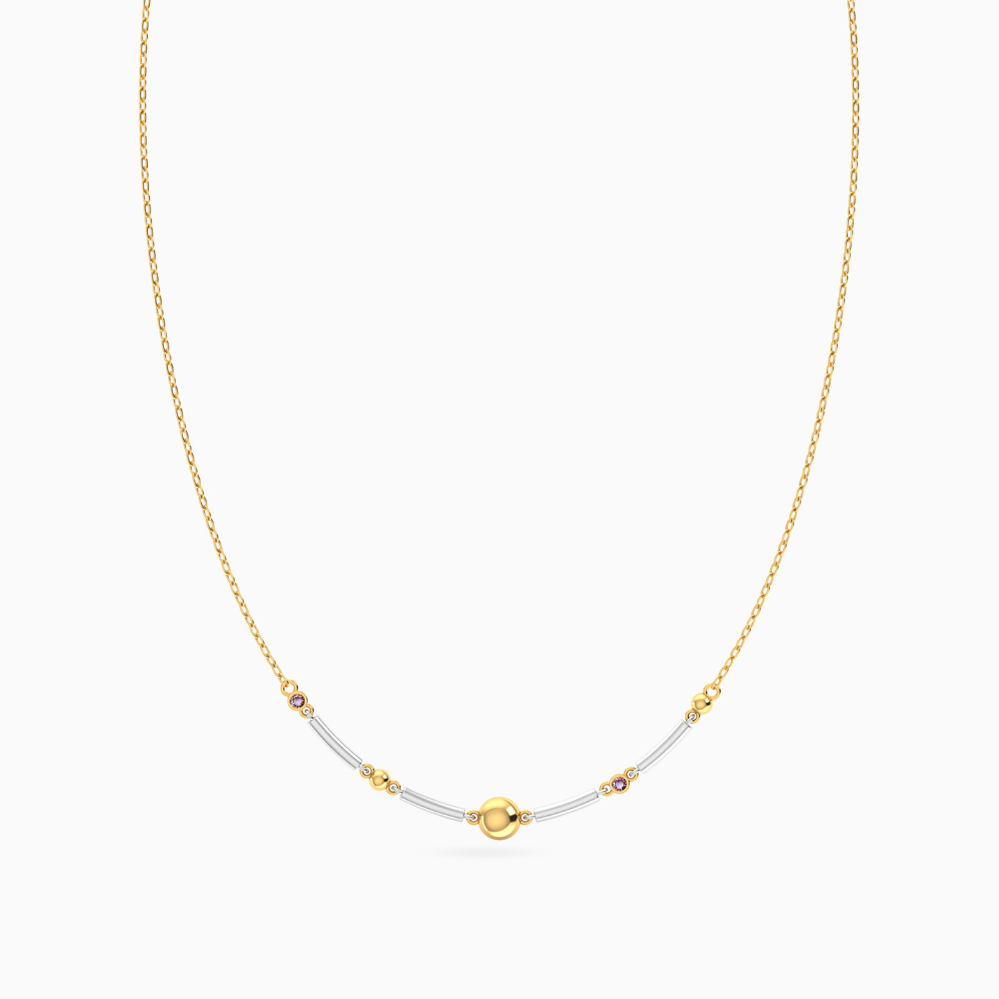 Bars & Beads Colored Stones Necklace In 18K Gold - 3 Bars & Beads Colored Stones Necklace In 18K Gold - 3