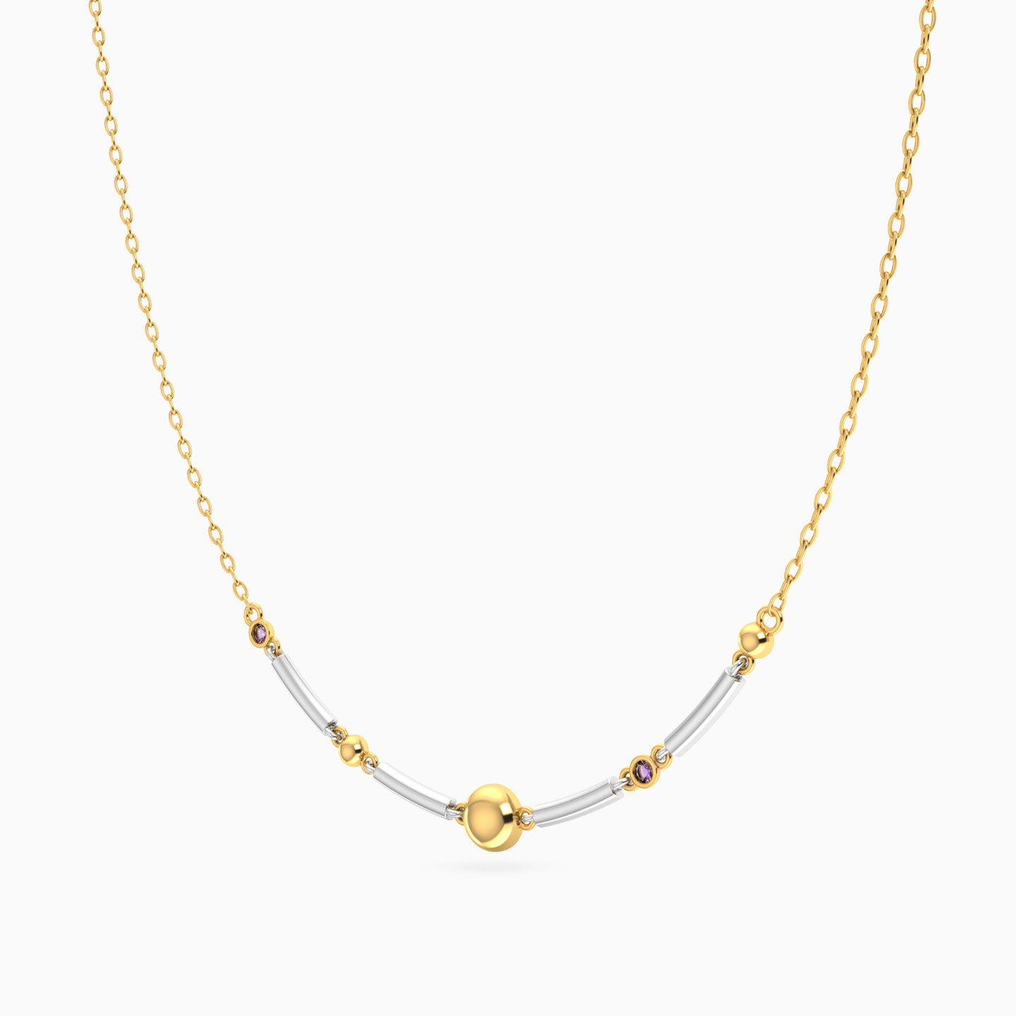 Bars & Beads Colored Stones Necklace In 18K Gold - 2 Bars & Beads Colored Stones Necklace In 18K Gold - 2