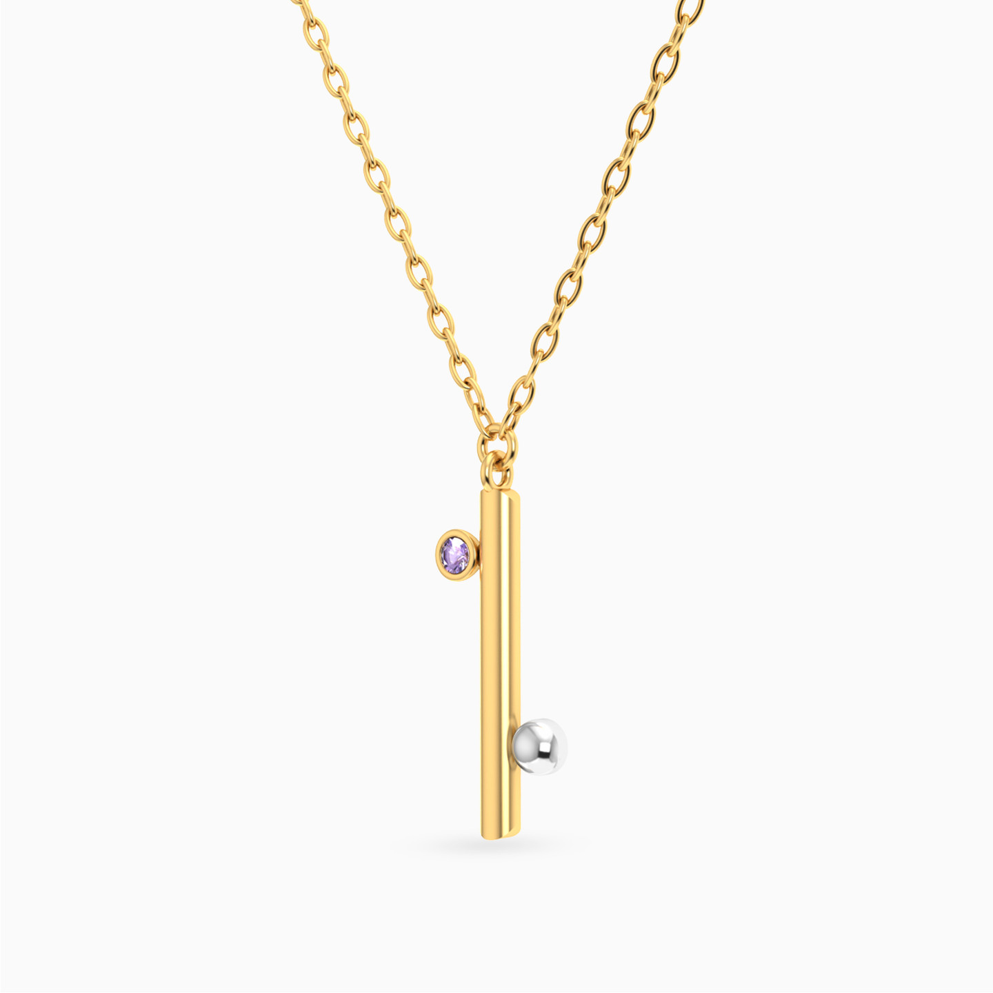 Vertical Bar & Bead Colored Stones Necklace In 18K Gold - 2 Vertical Bar & Bead Colored Stones Necklace In 18K Gold - 2