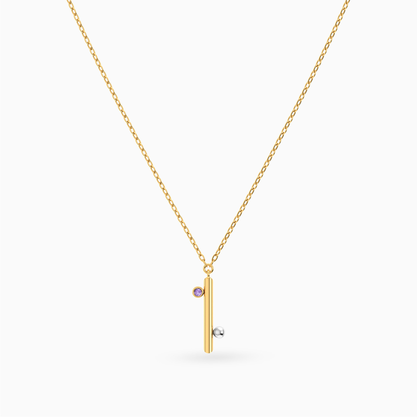 Vertical Bar & Bead Colored Stones Necklace In 18K Gold - 3 Vertical Bar & Bead Colored Stones Necklace In 18K Gold - 3