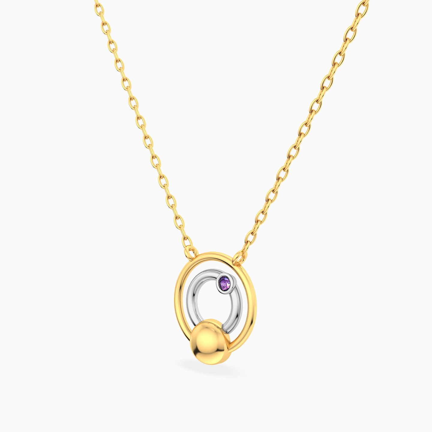Circles & Bead Colored Stones Necklace In 18K Gold - 2 Circles & Bead Colored Stones Necklace In 18K Gold - 2