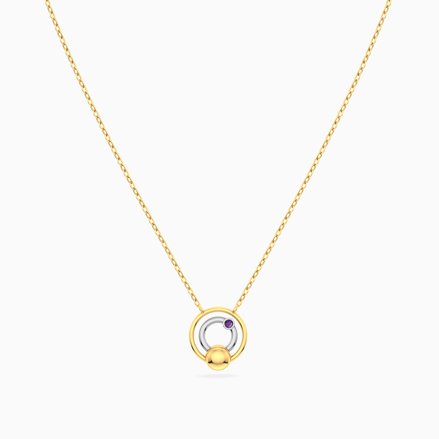 Circles & Bead Colored Stones Necklace In 18K Gold - 3 Circles & Bead Colored Stones Necklace In 18K Gold - 3
