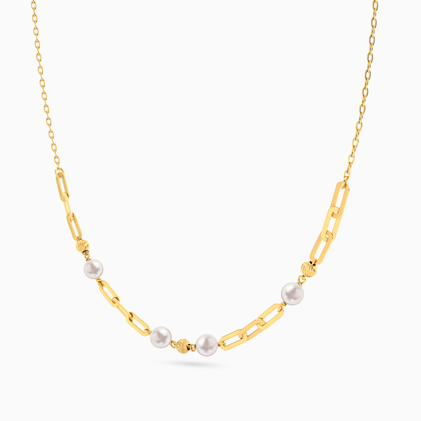 Beads Pearl Paperclip Necklace In 18K Gold - 2 Beads Pearl Paperclip Necklace In 18K Gold - 2